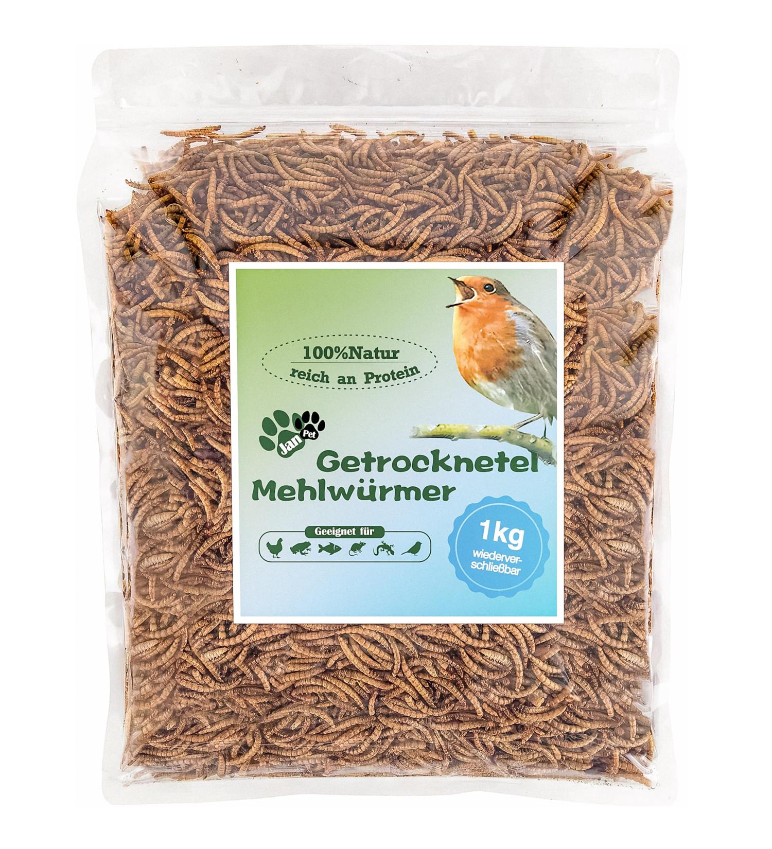 Jan-Pet Premium Mealworms 1kg - Dried Bird & Animal Feed for Wild Birds Hedgehogs Squirrels Hamsters Chickens & Fish - Buy Online on GoSupps.com