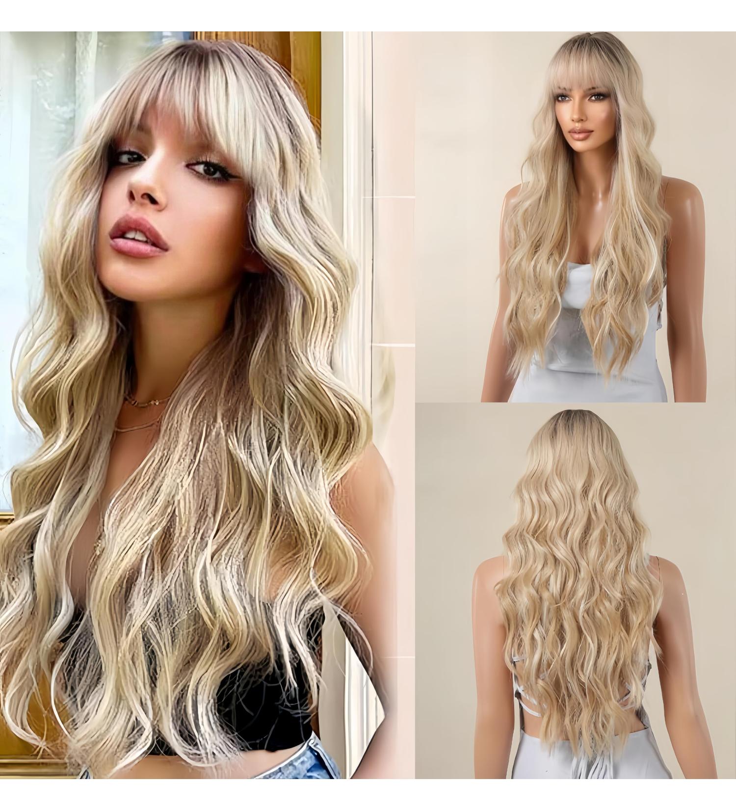 Testar Long Blonde Curly Wig for Women | Heat-Resistant Synthetic Wavy Hair with Dark Roots | Ideal for Everyday & Party Use - Buy Online on GoSupps.com