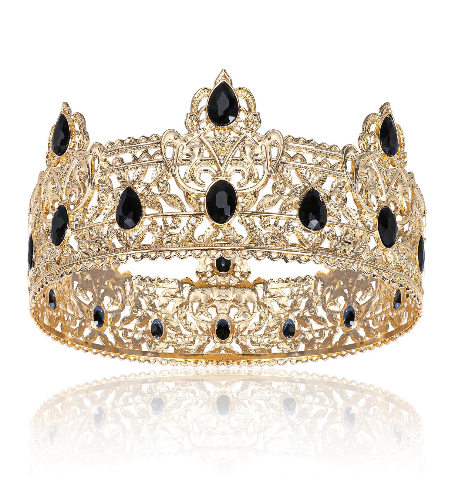 Gold King Crown with Black Rhinestone | Birthday & Wedding Men's Crown | Perfect for Cosplay & Special Events - Buy Online on GoSupps.com