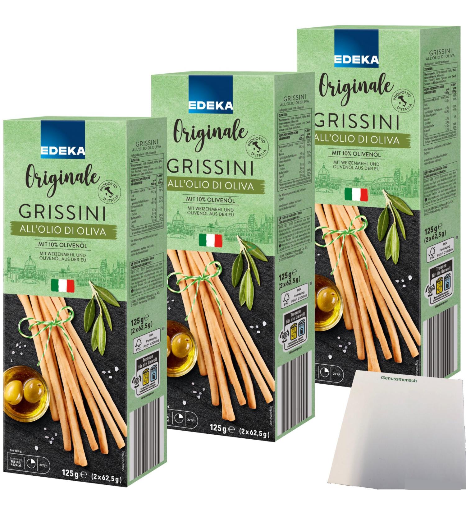 Edeka Italia Grissini with 10% Olive Oil - 3-Pack (3x125g) | Authentic Italian Breadsticks for International Shipping - Buy Online on GoSupps.com