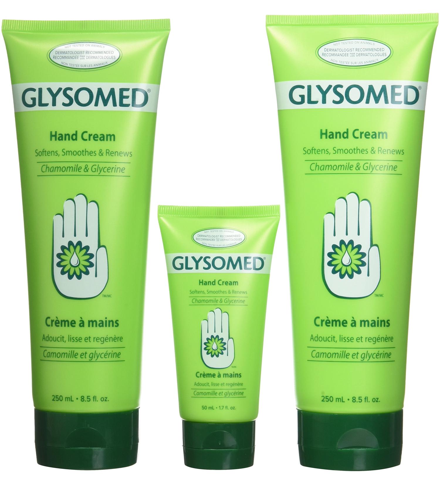 Glysomed Hand Cream Combo Pack - 2 Large Tubes (8.5 Fl Oz) + 1 Purse Size (1.7 Fl Oz) - Buy Online on GoSupps.com