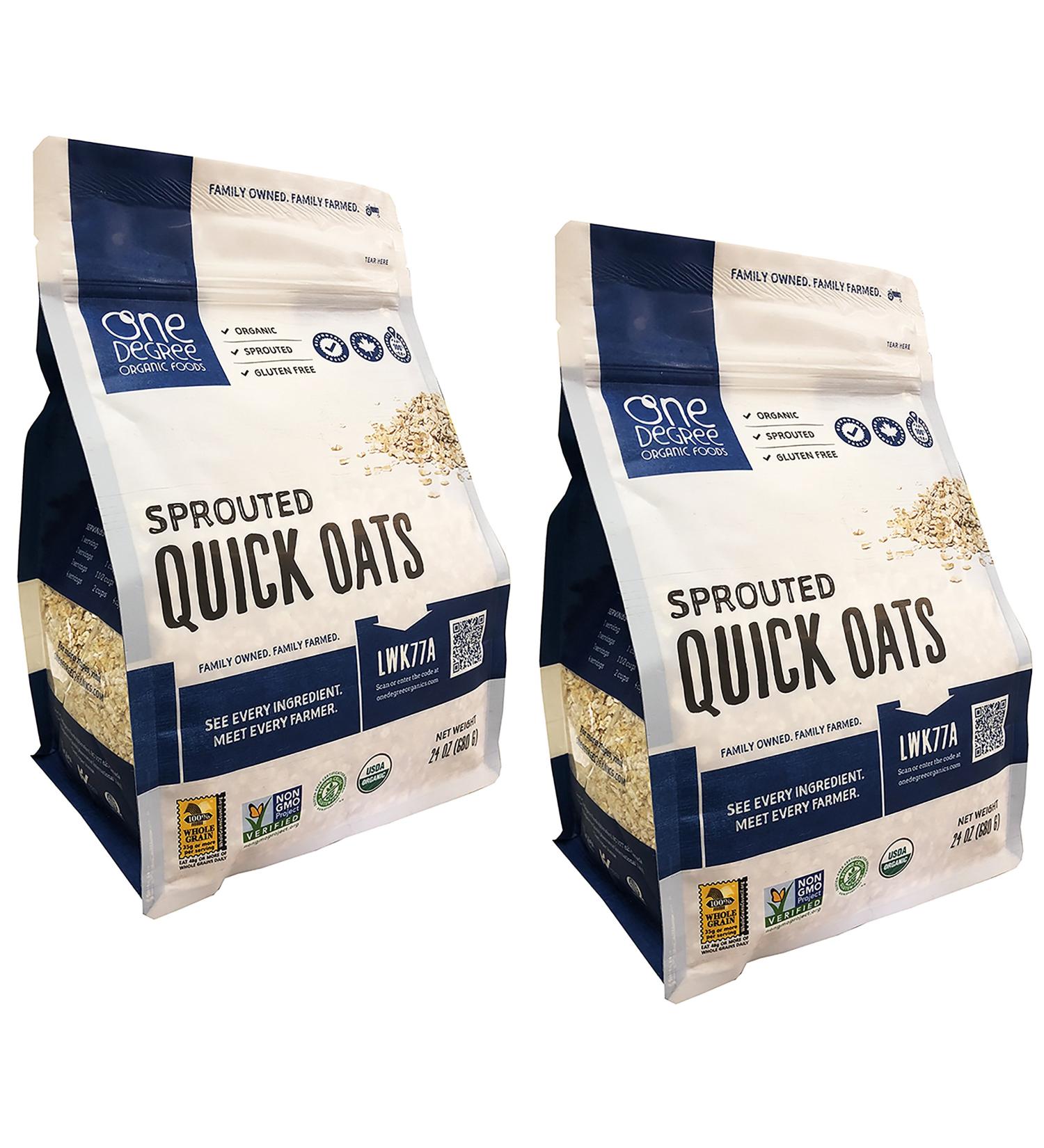 One Degree Organic Sprouted Quick Oats 24 Ounce Pack of 2 - Non-GMO and Organic Easy Oatmeal