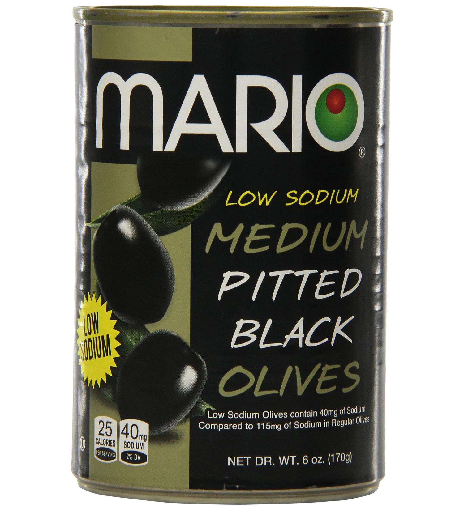 Mario Camacho Foods Low Sodium Black Olives - 6.0oz Medium Pitted, Pack of 12 - Buy Online on GoSupps.com