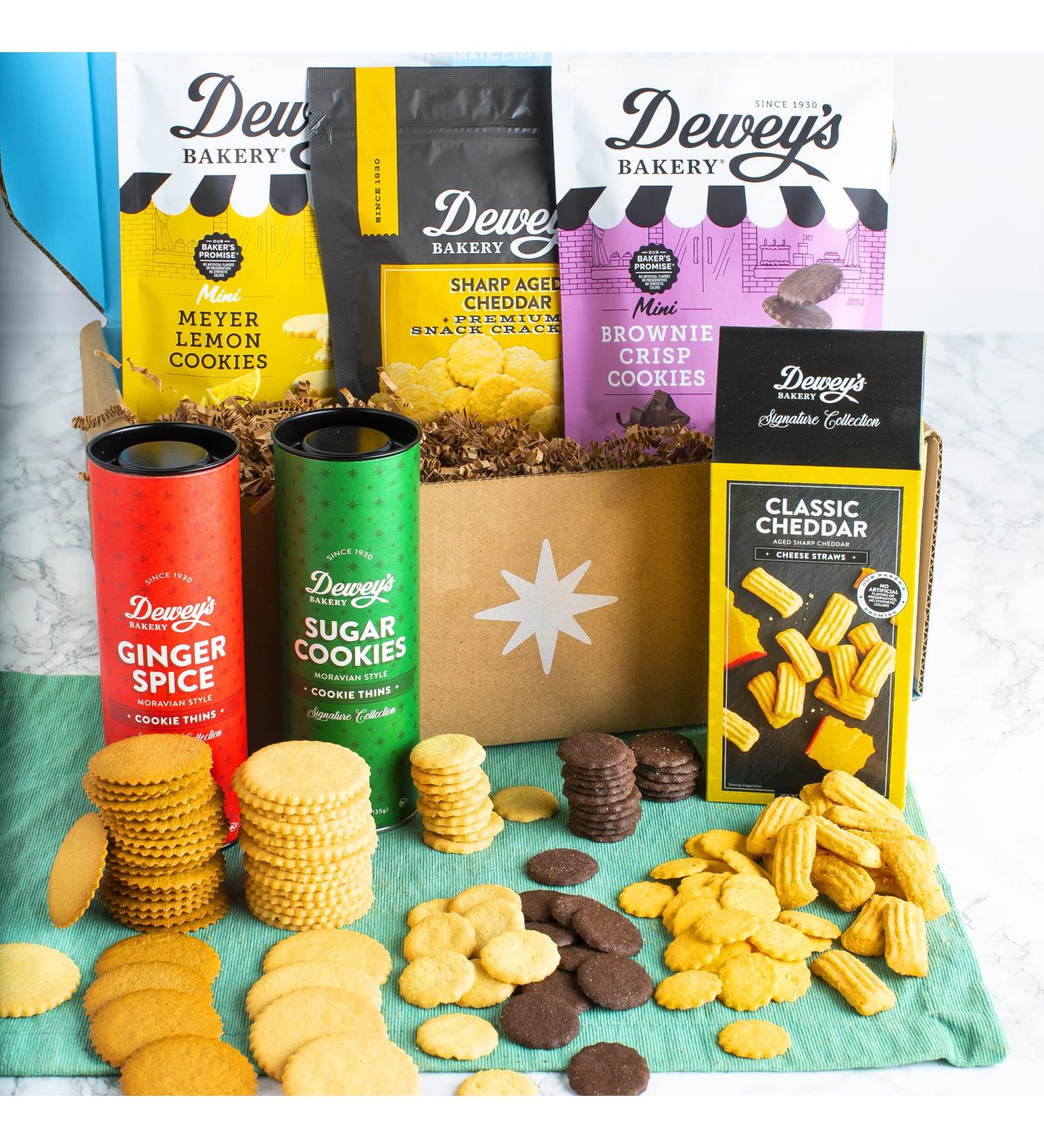 Dewey's Bakery Snacks Gift Basket | Moravian Cookie Thins, Cheese Straws, Cheddar Crackers | 6-Piece Set | Perfect Care Package for Get Well Wishes | Bakery Gifts - Buy Online on GoSupps.com