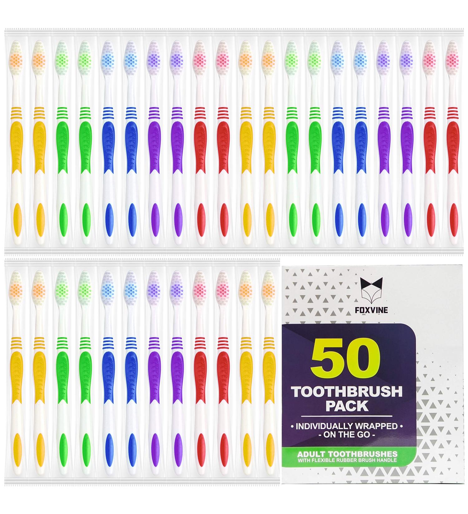 50 Pack Bulk Individually Wrapped Toothbrushes for Adults and Kids | Medium-Soft Large Brush Head | Disposable Travel Oral Set in Multiple Colors - Buy Online on GoSupps.com