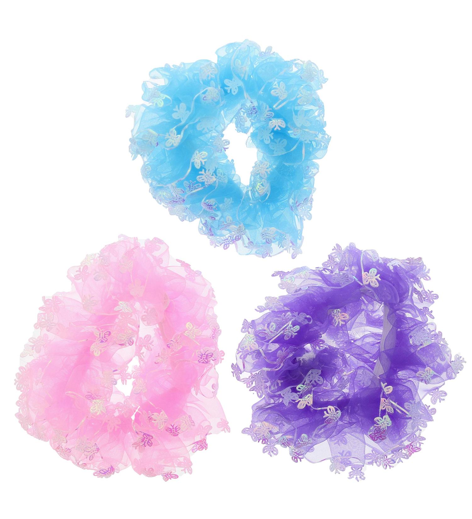 Zac's Alter Ego Set of 3 Assorted Pastel Ruffle Scrunchies with AB Butterflies