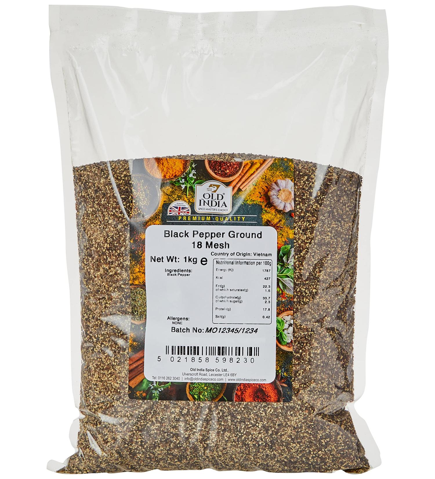 Old India Black Pepper Ground 18 Mesh 1kg - Premium Quality Spice for Culinary Delight - Buy Online on GoSupps.com