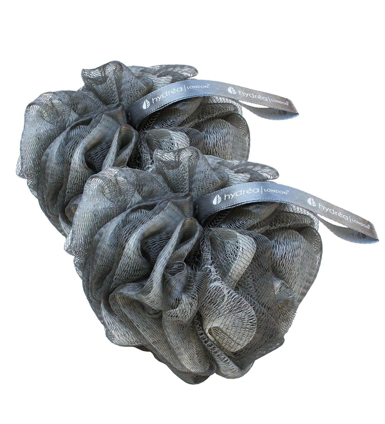 Hydr a London Large Exfoliating Body Puff/Scrunchie/Buffer - Bath & Shower Twin Pack (Grey)