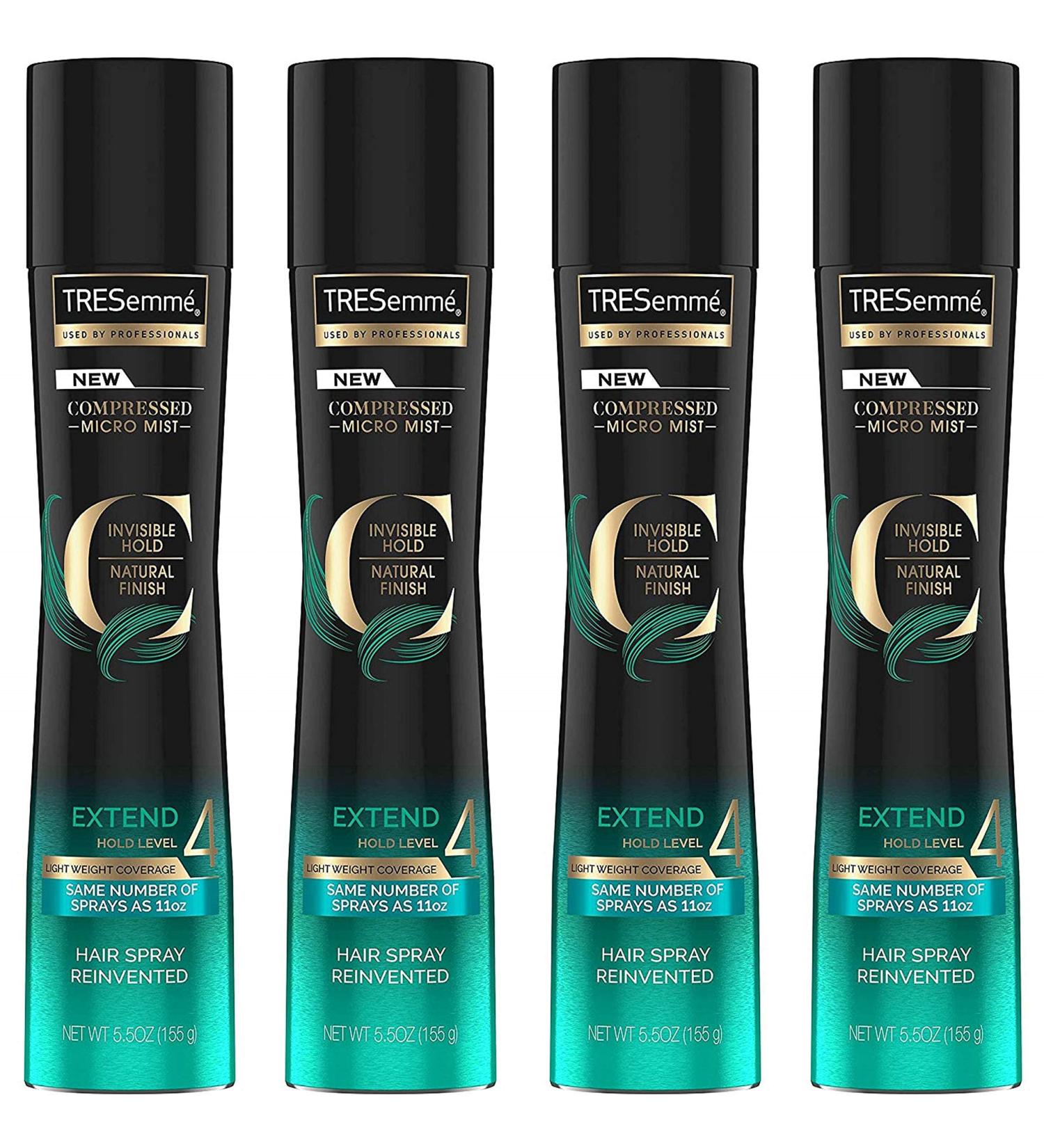 Tresemme Compressed Micro Mist Hair Spray - Extend Hold Level 4 - Net Wt. 5.5 OZ (155 g) Per Can - Pack of 4 Cans