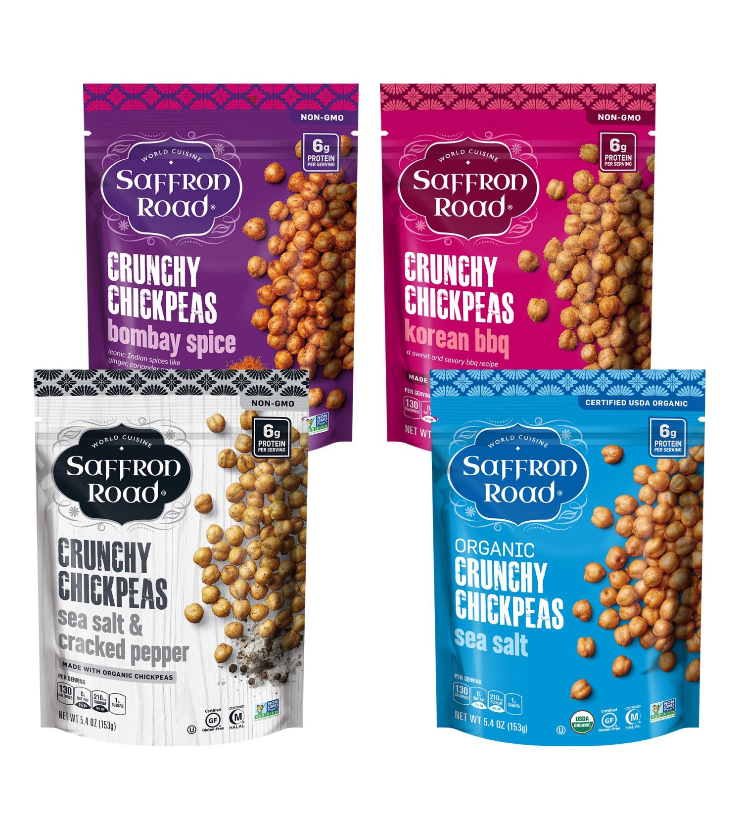 Saffron Road Organic Crunchy Chickpea Snacks 5.4 oz (4 Pack) - Gluten Free, Non-GMO, Kosher, Vegan - Buy Online on GoSupps.com