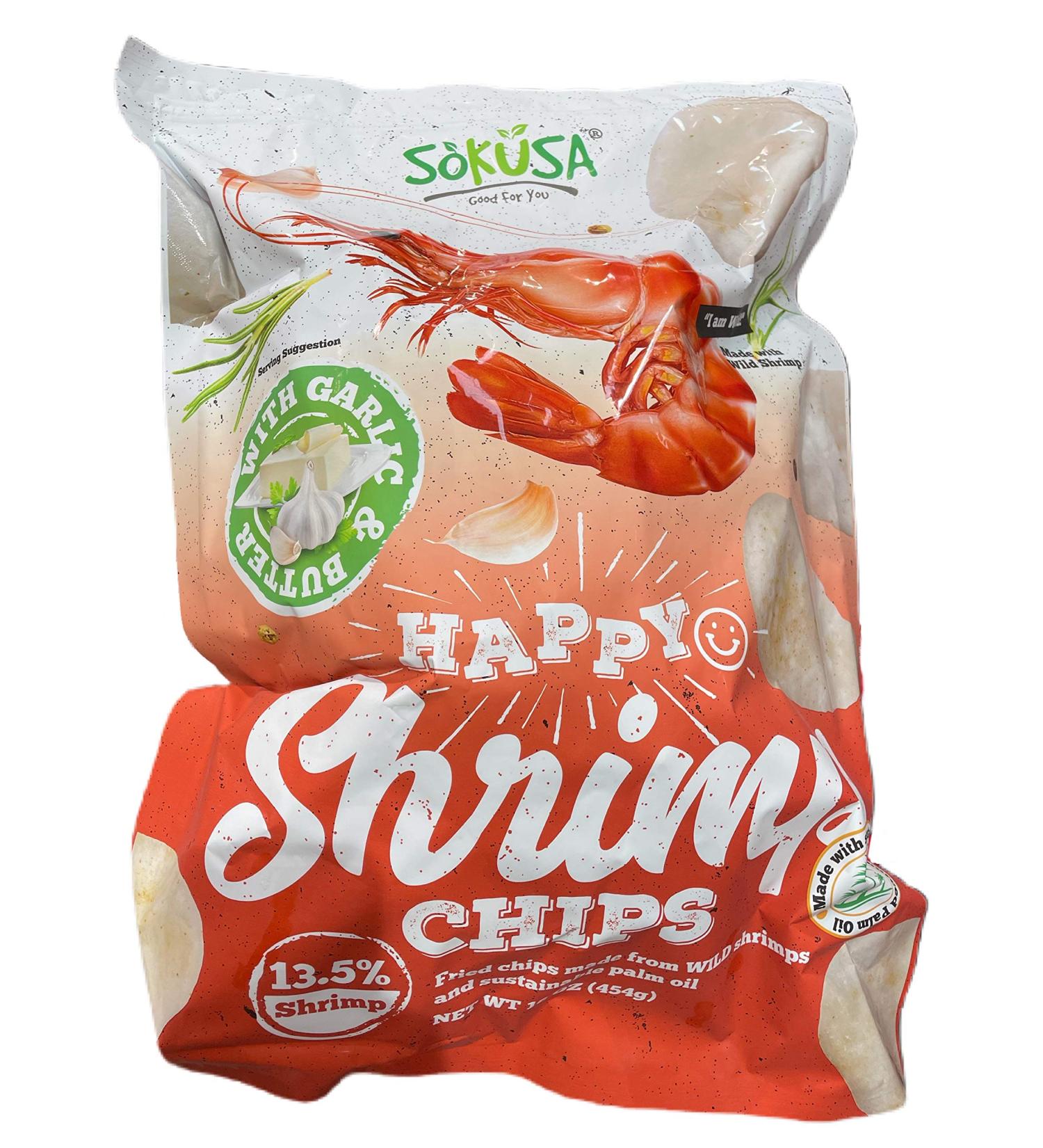COSTCO Happy Chips With Garlic & Butter 13.5% Shrimp Family Size, 16 Oz
