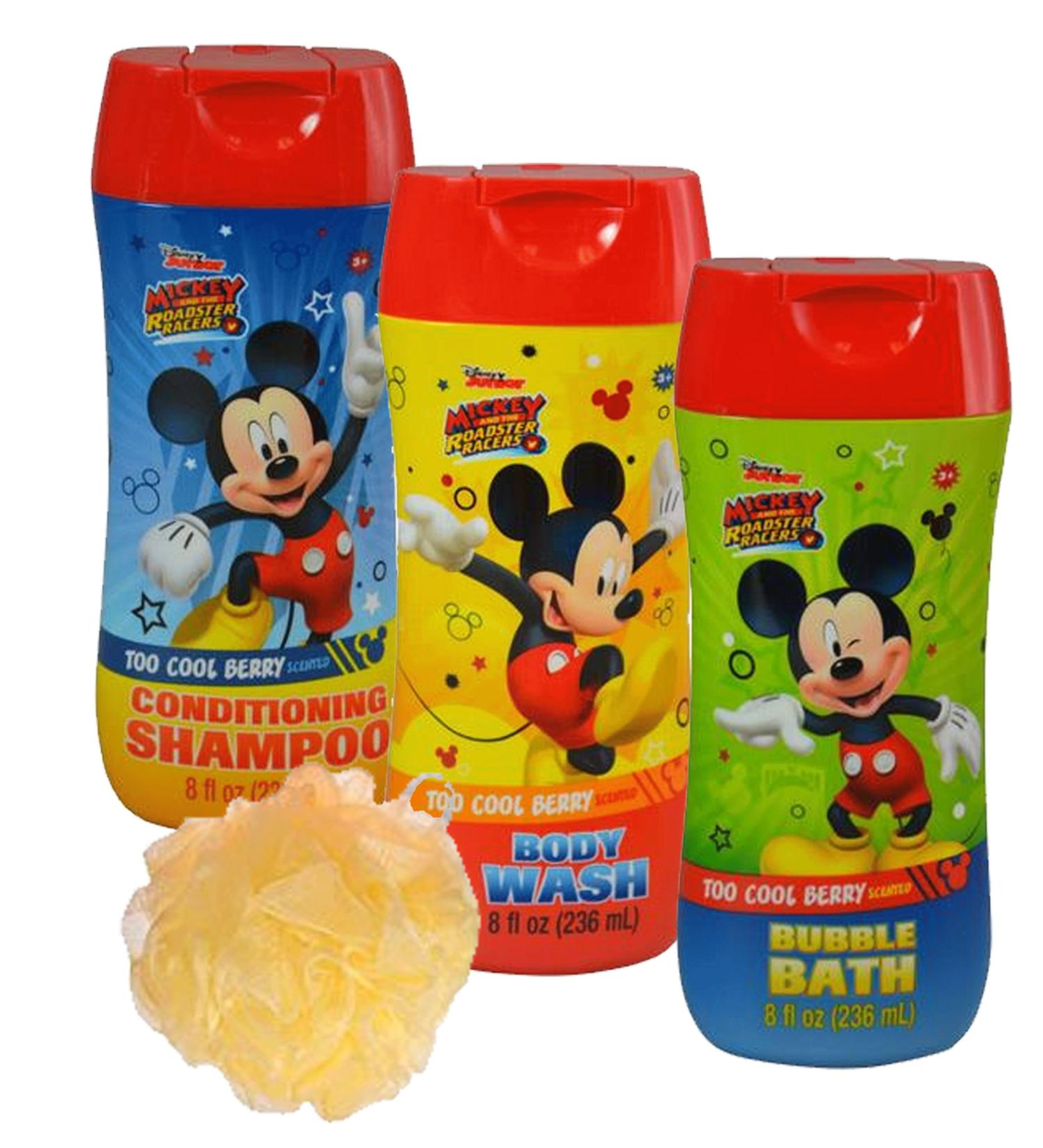 Disney Mickey Mouse 4pc Bathroom Collection! Includes Body Wash, Shampoo, Bubble Bath & Bath Scrubby!