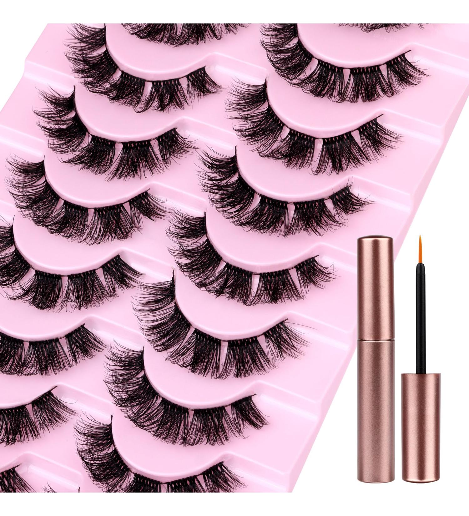 Fluffy 16MM Cluster Lashes Kit with Glue | Thick Volume Faux Mink | Natural Wispy Look | 10 Pairs False Eyelashes - Buy Online on GoSupps.com