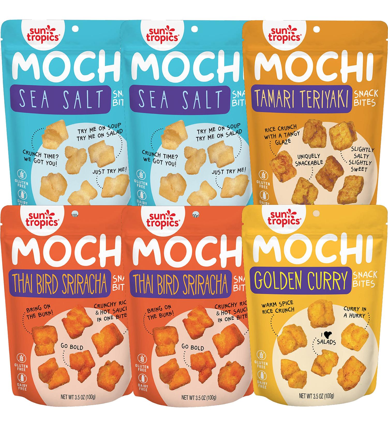 Sun Tropics Mochi Snack Bites Variety Pack - Gluten Free, Dairy Free, Crunchy Snack - 3.5 oz (6 Pack) - Buy Online on GoSupps.com