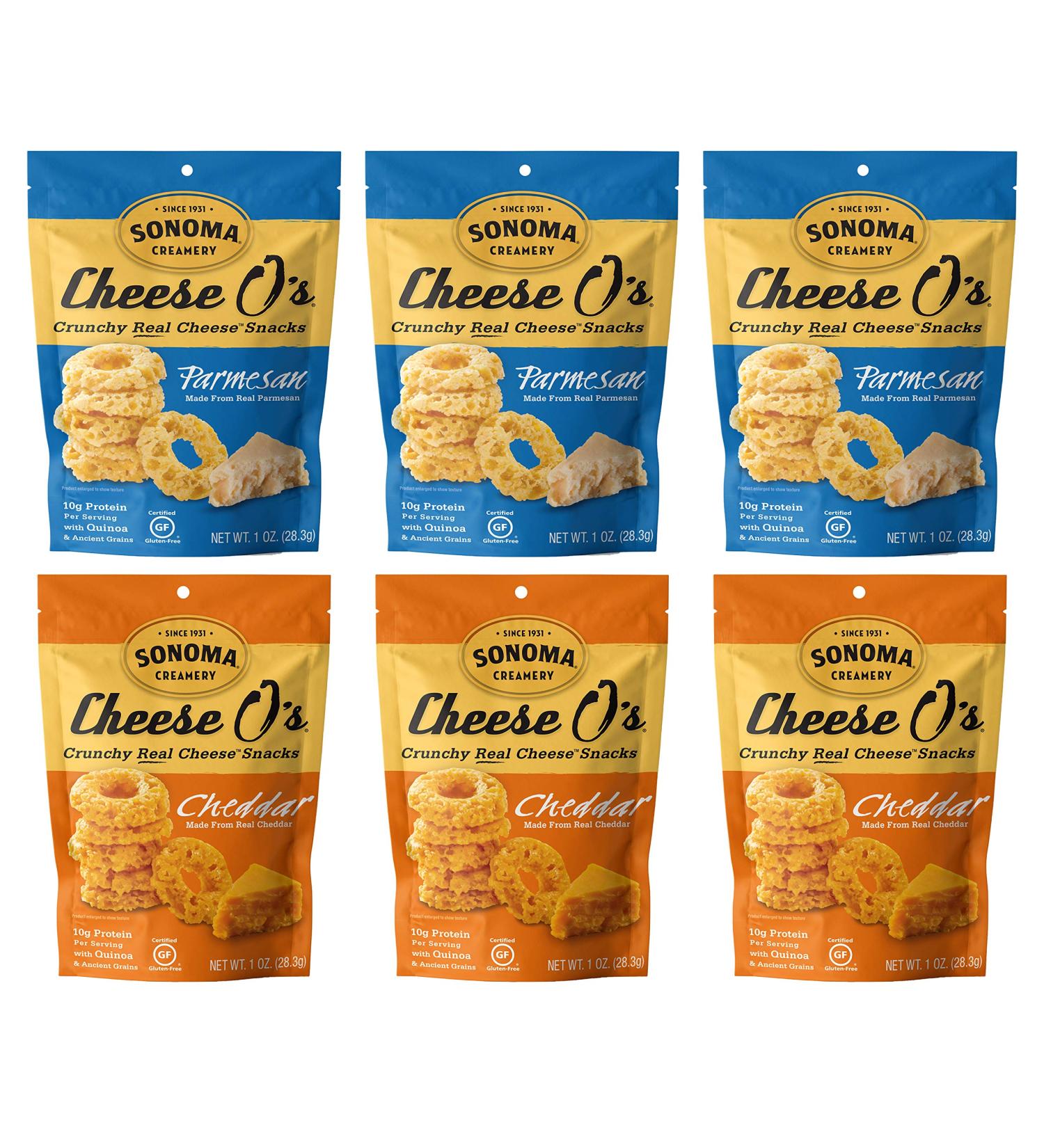 Sonoma Creamery Cheese O's 2 Flavor Variety Pack - Cheddar and Parmesan, 1 Ounce (Pack of 6) - Buy Online on GoSupps.com