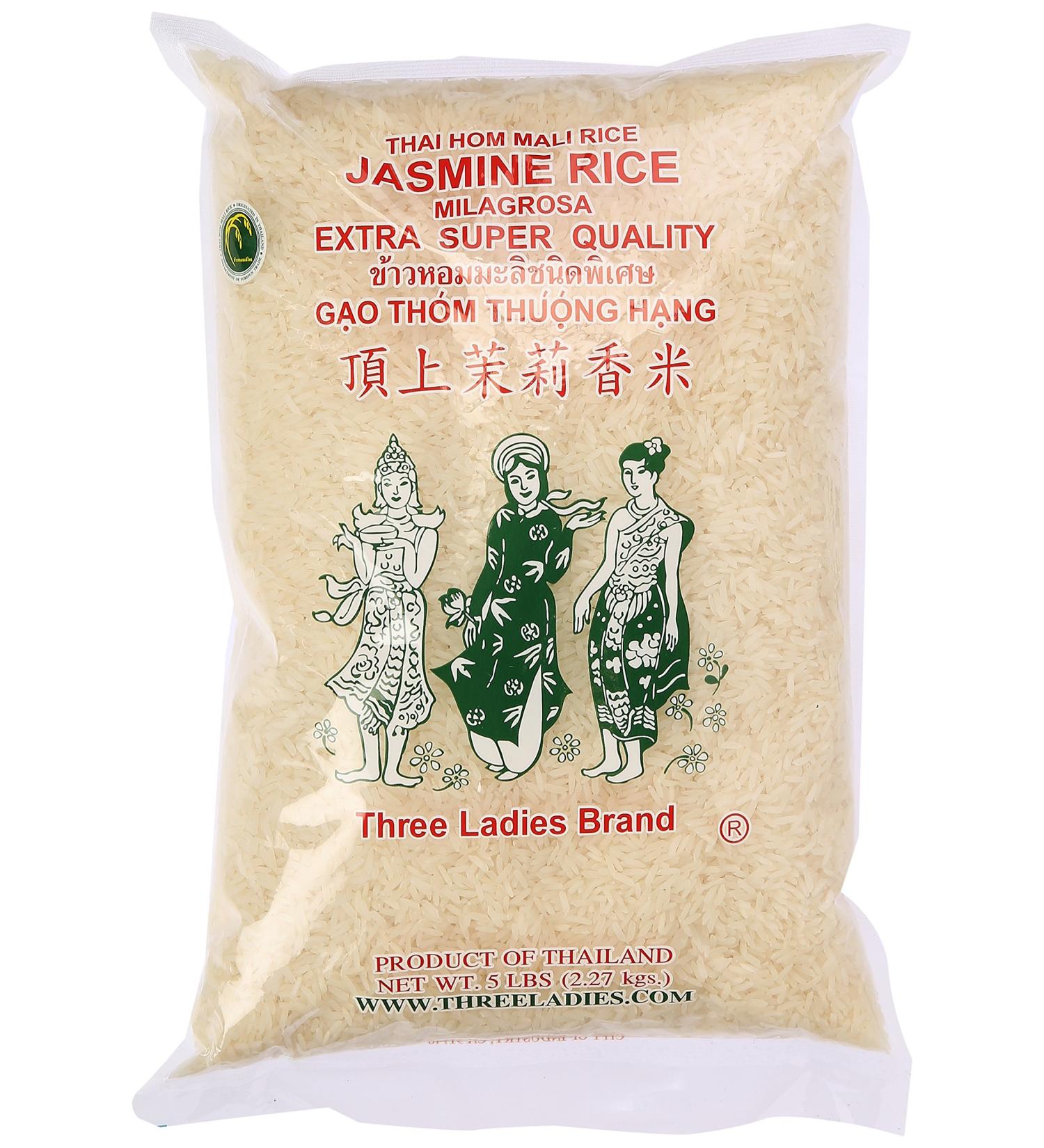 Three Ladies Jasmine Rice Long Grain 5 lbs - Premium Quality Jasmine Long Grain Rice - 5 Pound Pack - Buy Online on GoSupps.com
