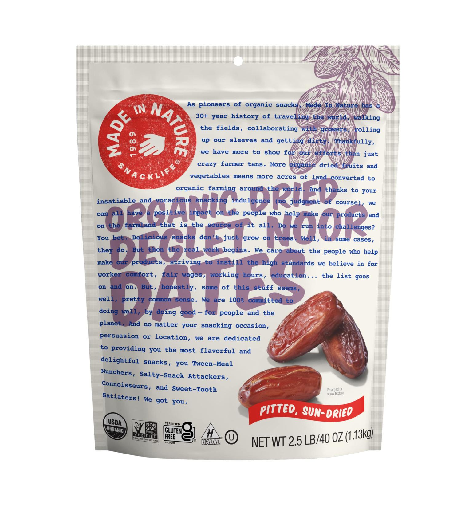 Made In Nature Organic Deglet Noor Dates | Non-GMO & Unsulfured | 40oz/Pack of 1 | 2.5lb/Pack of 1 - Buy Online on GoSupps.com