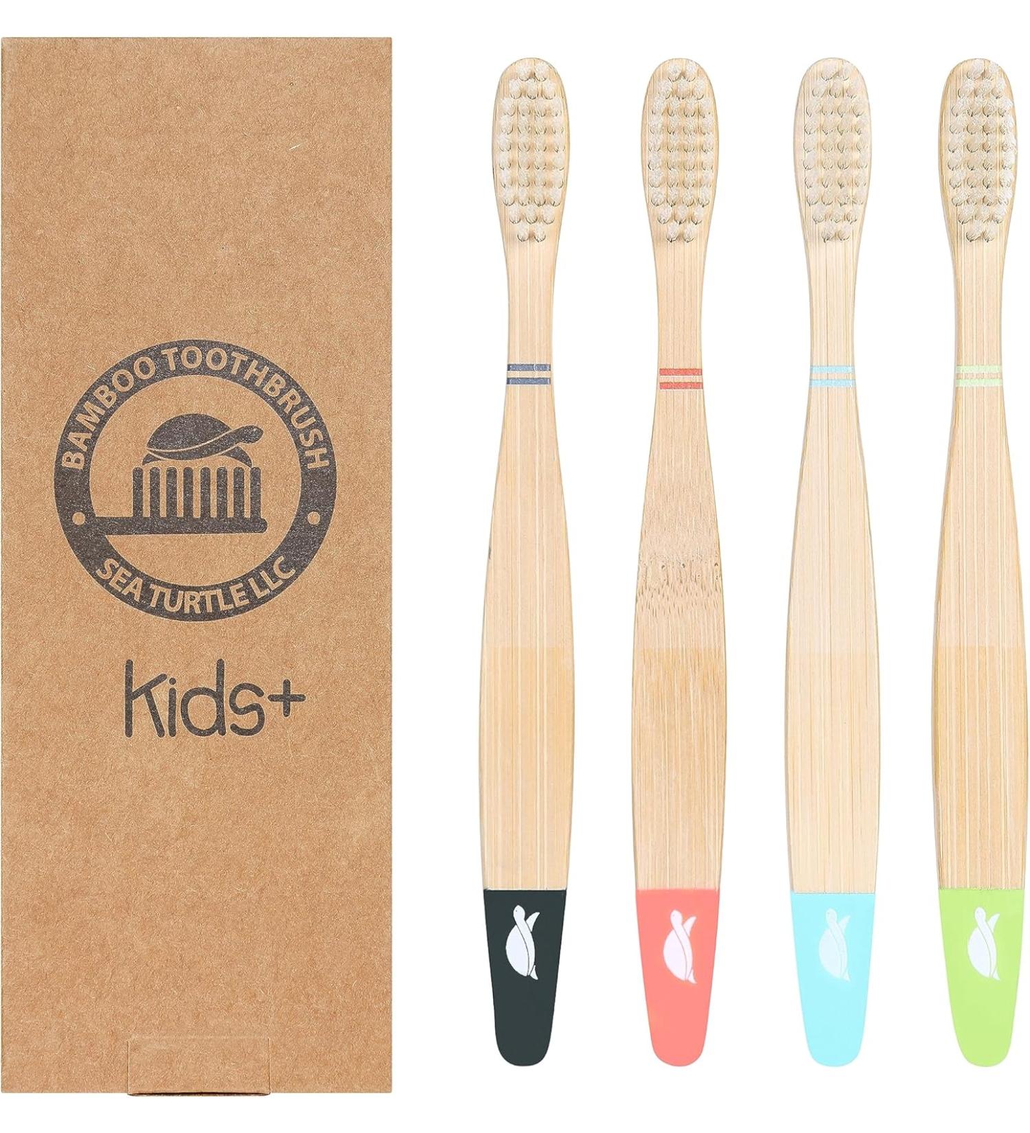 Sea Turtle Kids Bamboo Toothbrushes 4 Pack - Soft Plant-Based Bristles - Buy Online on GoSupps.com