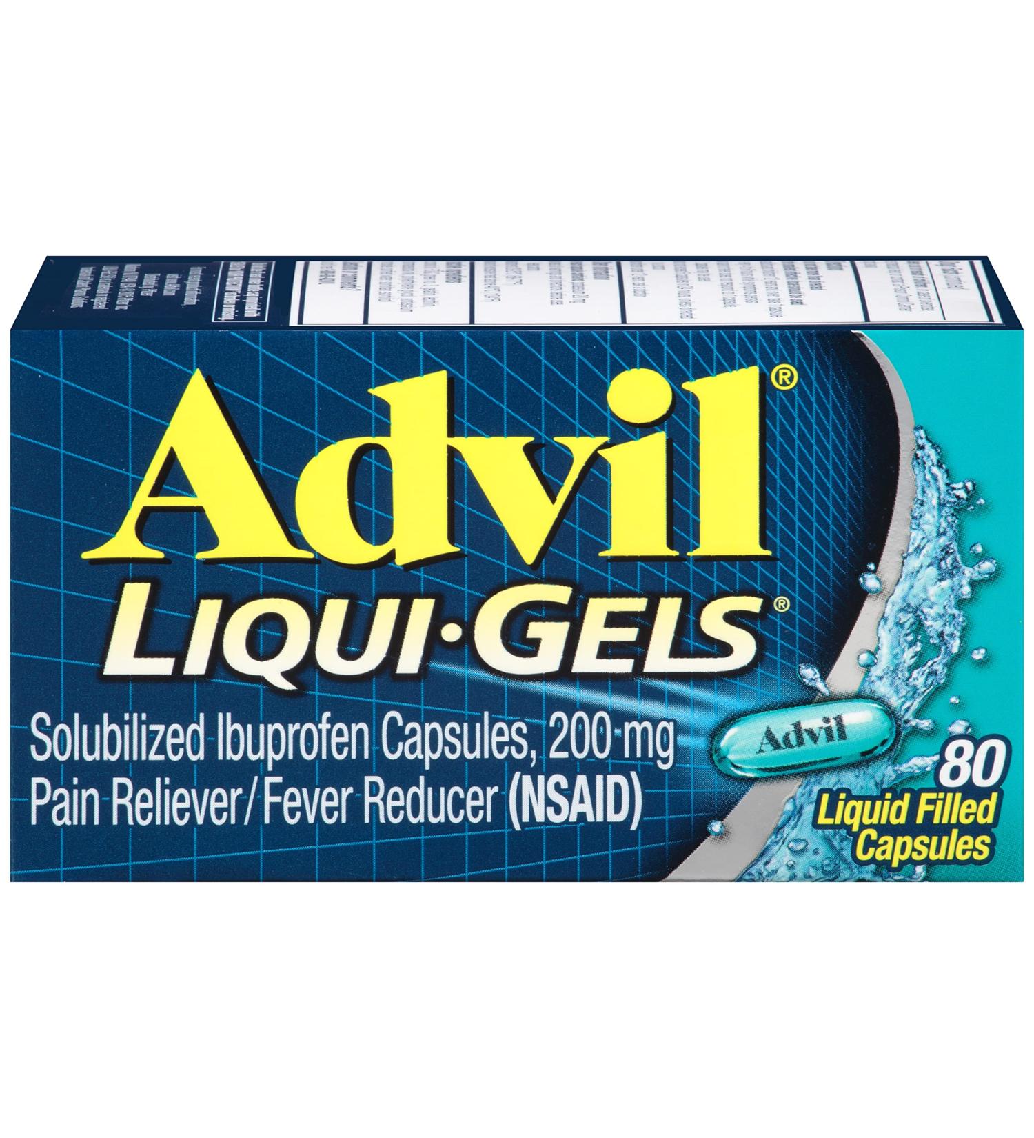 Advil Liqui-Gels Pain Reliever: Ibuprofen 200mg for Headache, Backache, Menstrual & Joint Pain - 80 Capsules - Buy Online on GoSupps.com