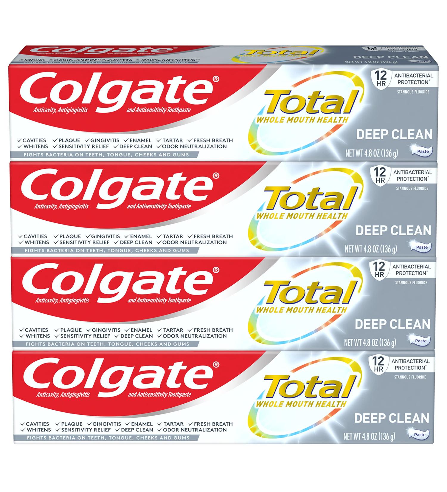 Colgate Total Toothpaste with Stannous Fluoride and Zinc Multi Benefit Toothpaste with Sensitivity Relief and Cavity Protection Deep Clean - 4.8 Ounce (4 Pack) - Buy Online on GoSupps.com