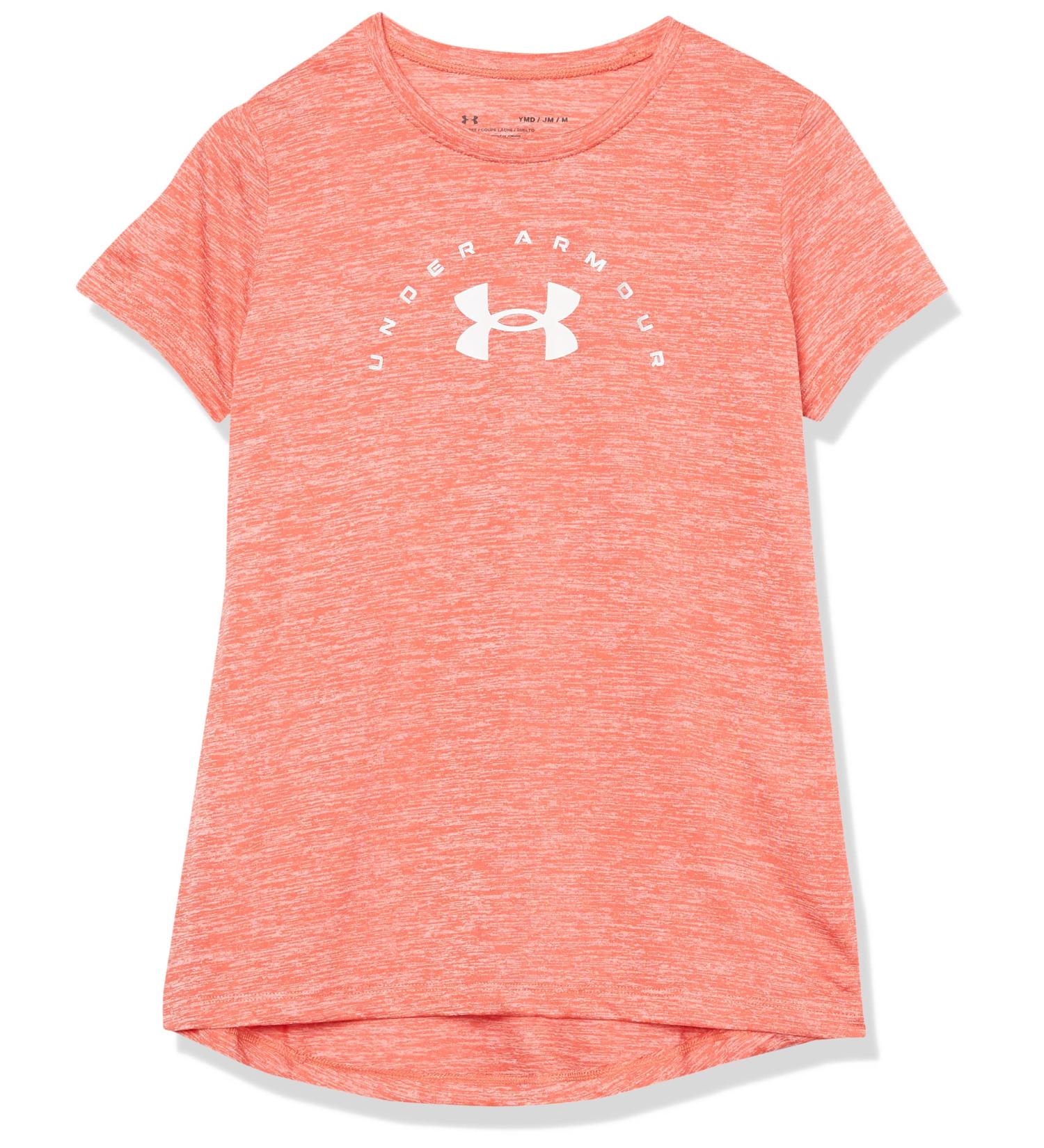 Under Armour Girls' Tech Twist Arch Big Logo Short-Sleeve Crew Neck T-Shirt Electric Tangerine (824)/White Small