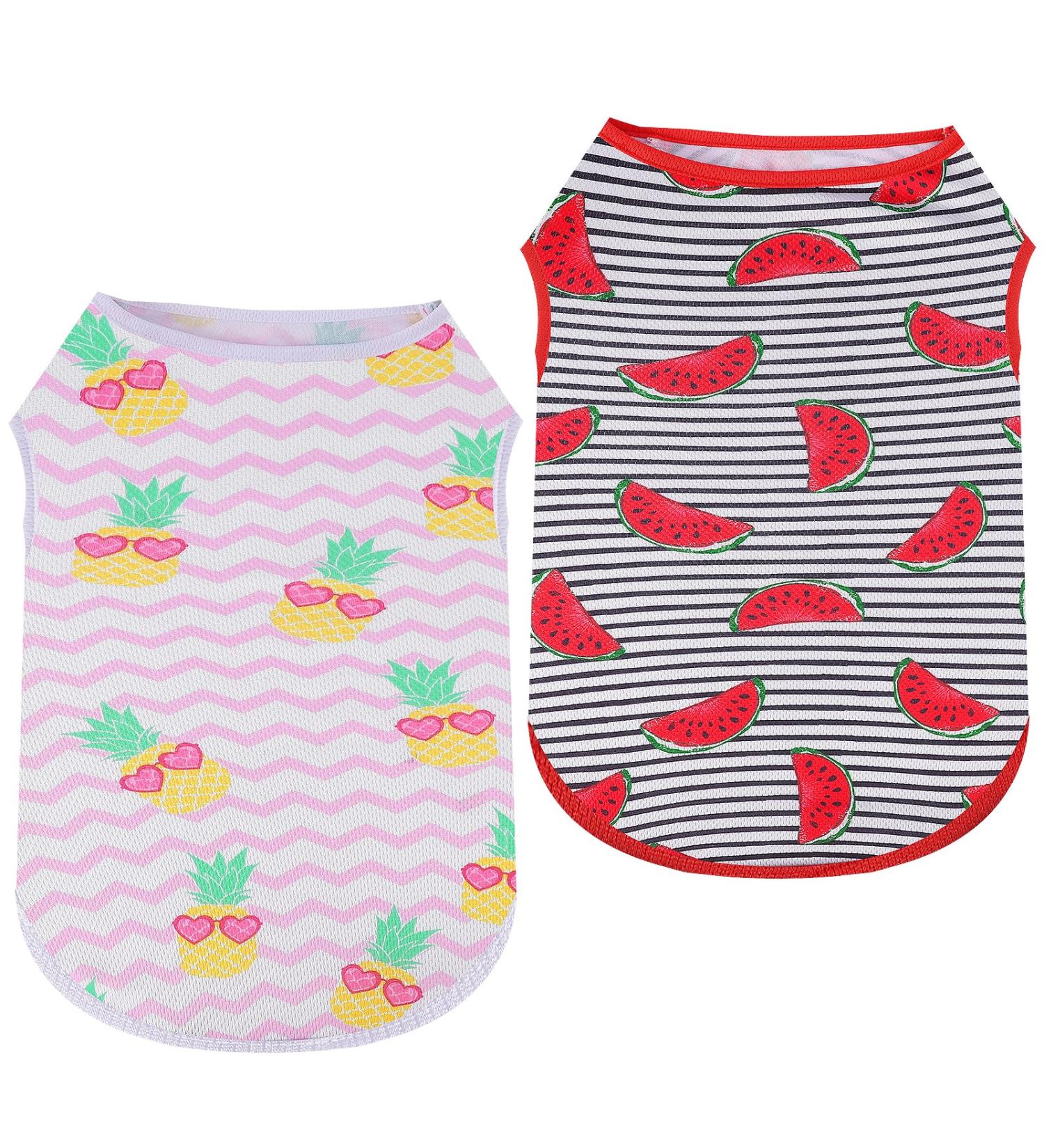 Buy 2-Pack Cute Summer Dog Shirts for Small Dogs - Sleeveless Striped Watermelon & Fruit Print - Light & Breathable Puppy Clothing - Buy Online on GoSupps.com