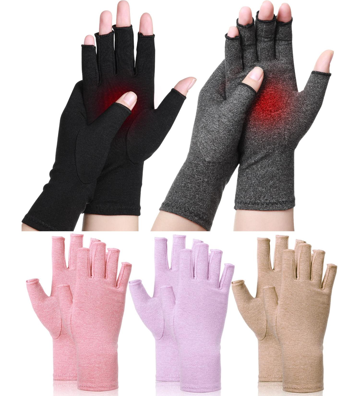 Arthritis Compression Gloves - 5 Pairs Fingerless Joint Relief Gloves for Daily Work (Medium) - Black, Gray, Beige, Pink, Purple - Buy Online on GoSupps.com
