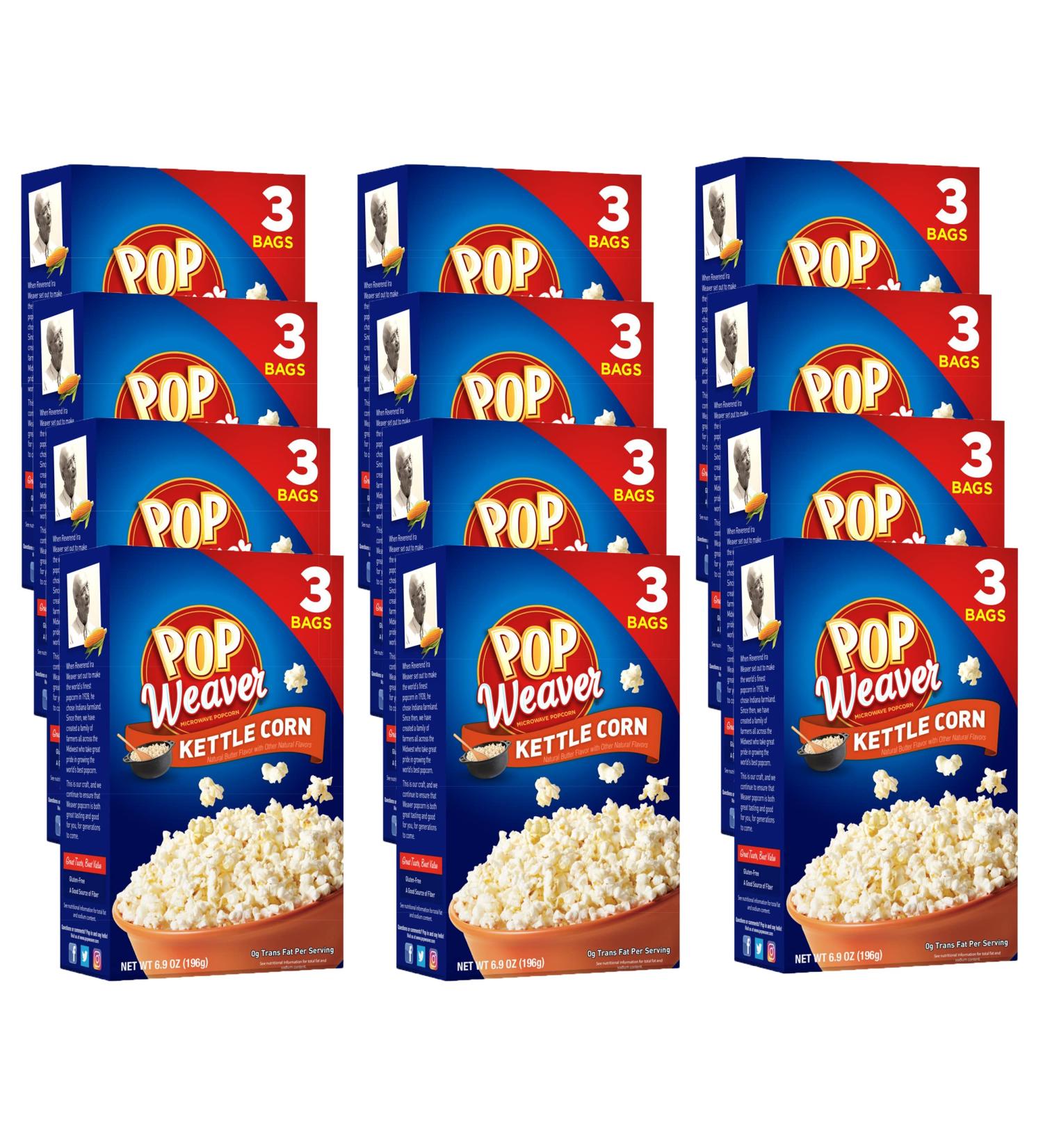 Pop Weaver Kettle Corn Microwave Popcorn - 36 Bags (2.32 oz each) - Sweet and Salty Snack Pack of 36 - Buy Online on GoSupps.com