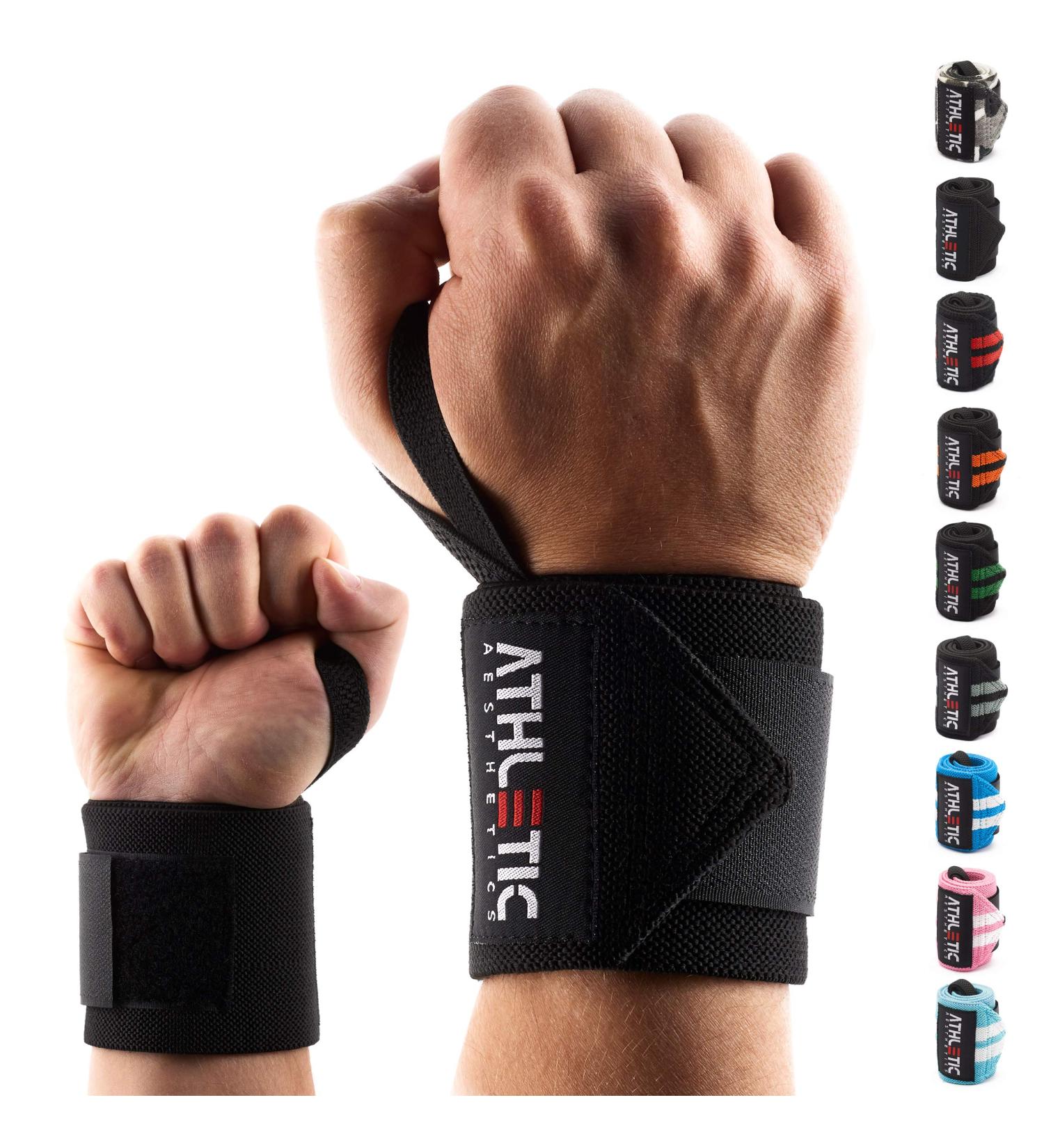 Athletics Aesthetics Black Wrist Bandages - 45cm Fitness Wraps for Strength Training Bodybuilding & CrossFit Support - Buy Online on GoSupps.com