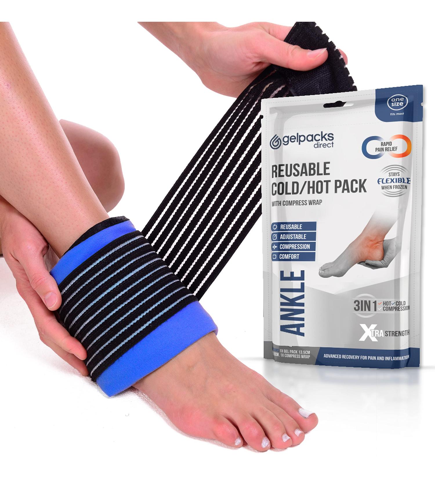 Ankle Ice Pack Wrap for Sports Injuries - Hot/Cold Gel Pack for Pain Relief - Microwavable Heat/Cold Compress for Achilles Tendonitis & Plantar Fasciitis - by Gelpacks Direct - Buy Online on GoSupps.com