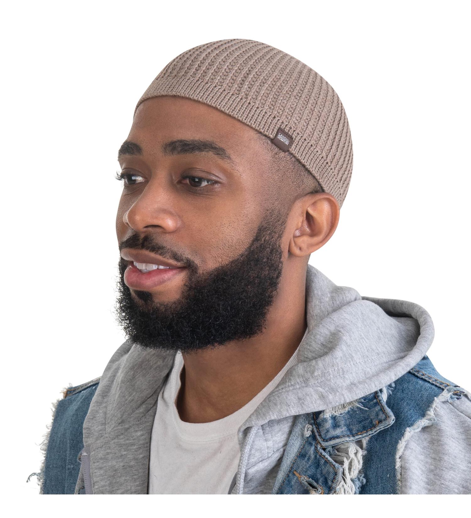 Candid Signature Apparel Skull Cap Kufi Beanies for Men & Women - 100% Cotton Skully, Running Cap & Helmet Liner, Checkered Beige