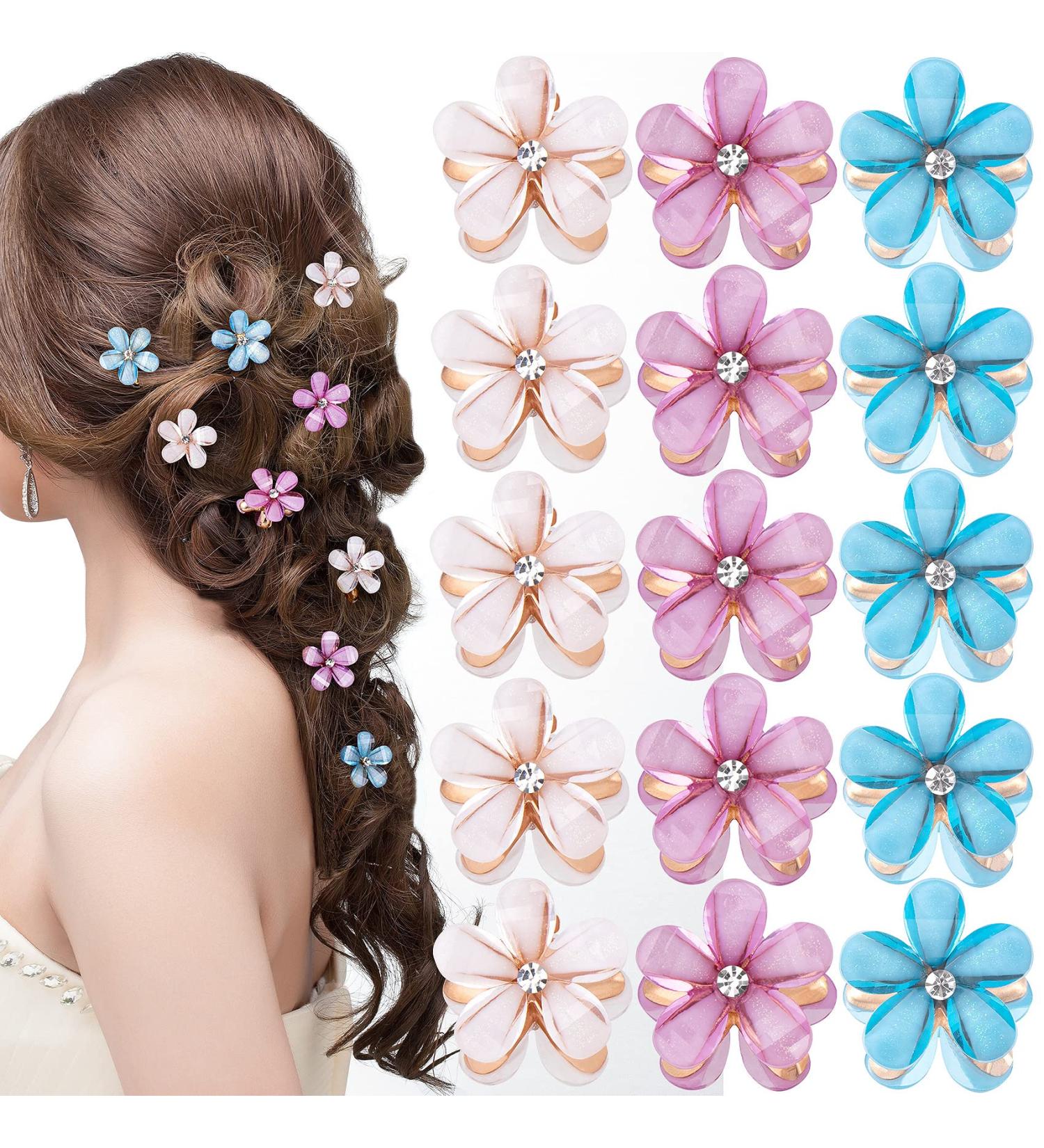 15 PCS Mini Pearl Claw Clips with Daisy Flower for Women and Girls - Pink Purple Blue Color - Cute Hair Accessories (0.83x0.83x0.79 Inch) - Buy Online on GoSupps.com