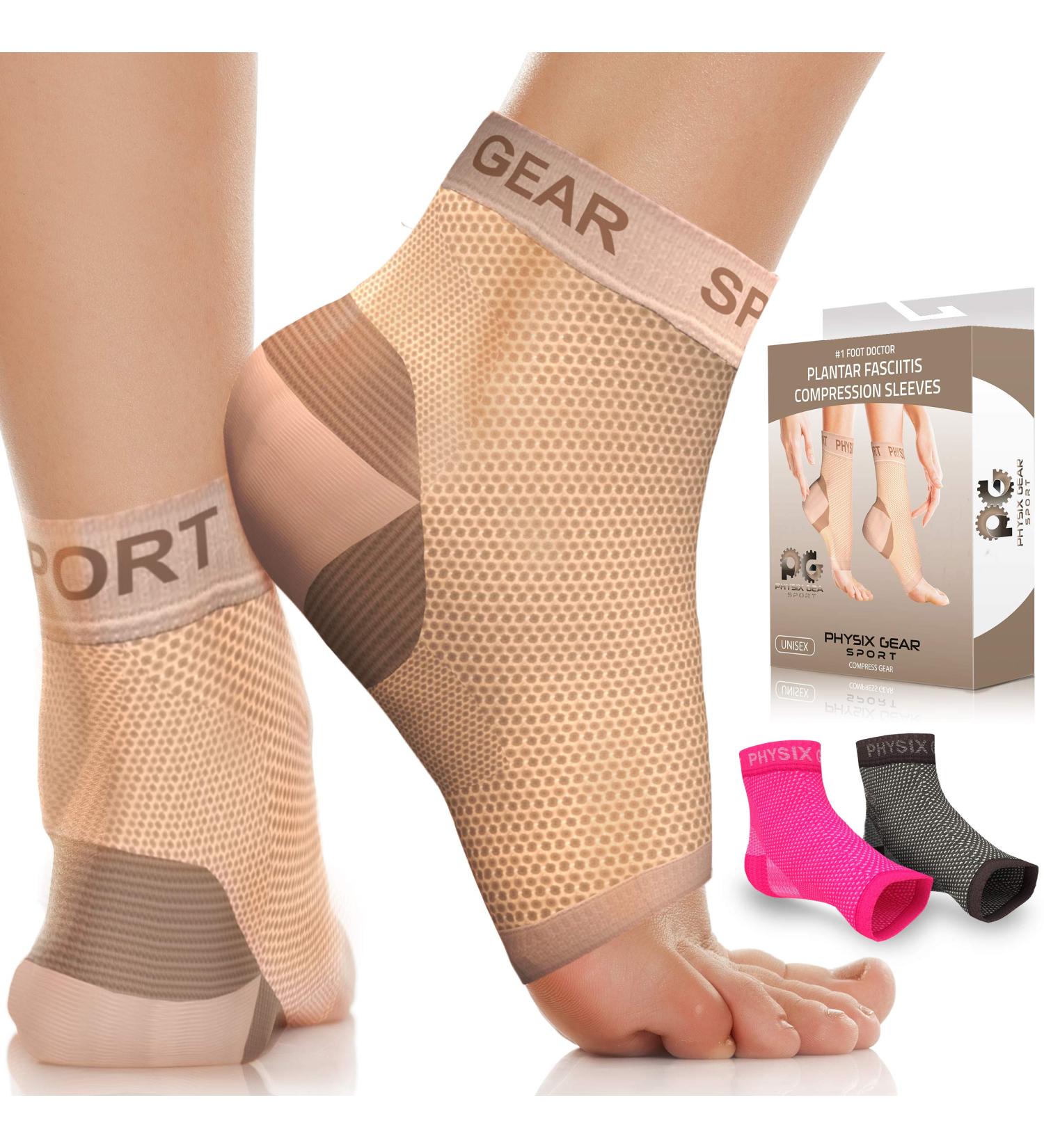 Physix Gear Plantar Fasciitis Ankle Socks - Arch Compression Sleeve for Men & Women - Achilles Support, Heel Spurs, Swelling Relief - L/XL 1 Pair (Beige Nude) - Buy Online on GoSupps.com