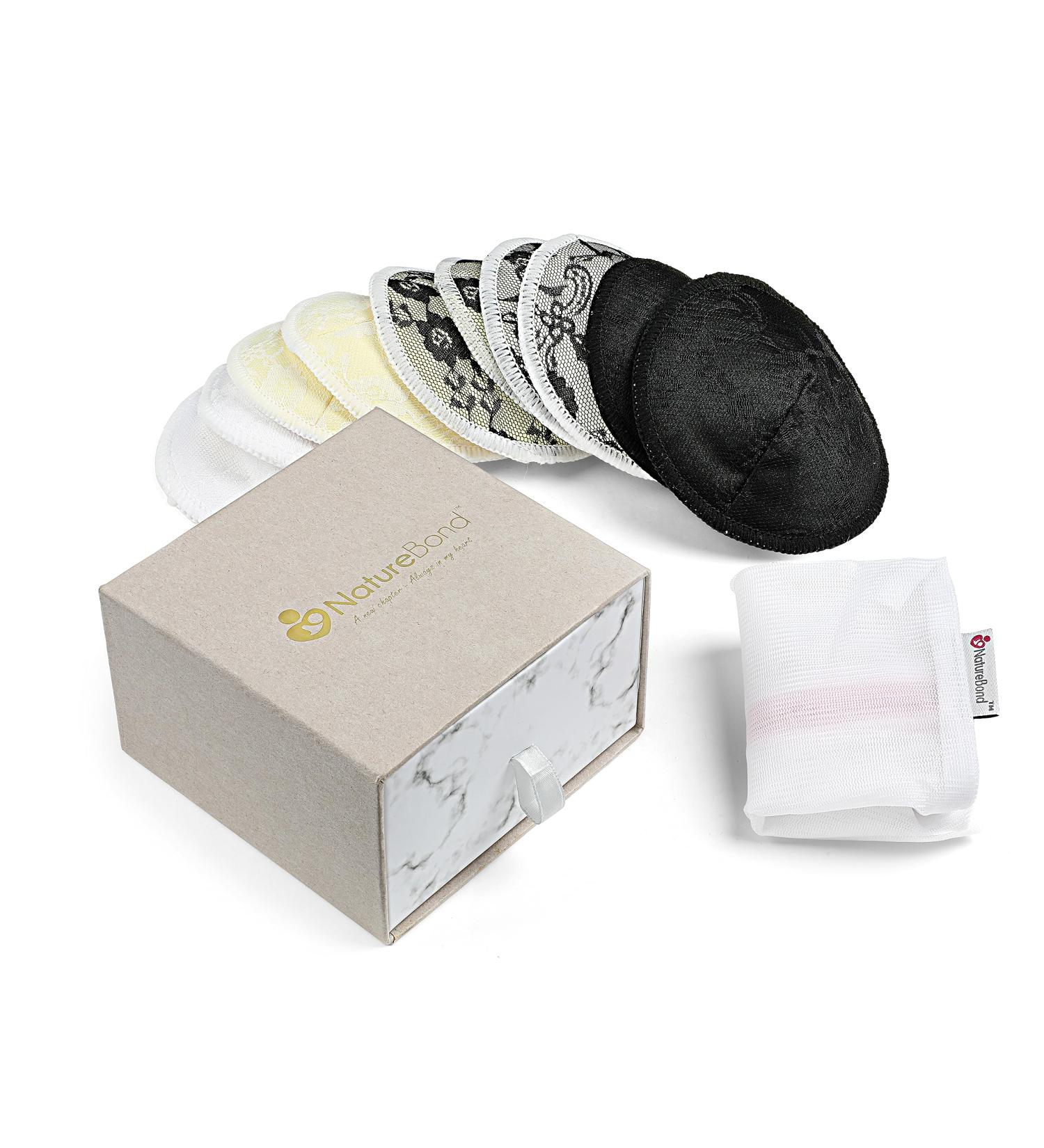 Organic Bamboo Nursing Breast Pads - 10 Washable Pads with Wash&Storage Bags - Reusable Nipplecovers for Breastfeeding - NatureBond - Buy Online on GoSupps.com