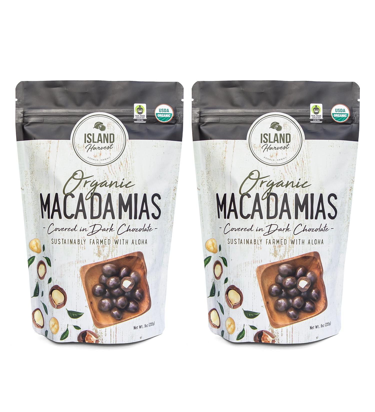 Organic Dark Chocolate Covered Macadamia Nuts - Island Harvest, Hawaiian Grown, All-Natural Keto Snack, Non-GMO, High Fiber - 2 Pack (9 oz) - Buy Online on GoSupps.com