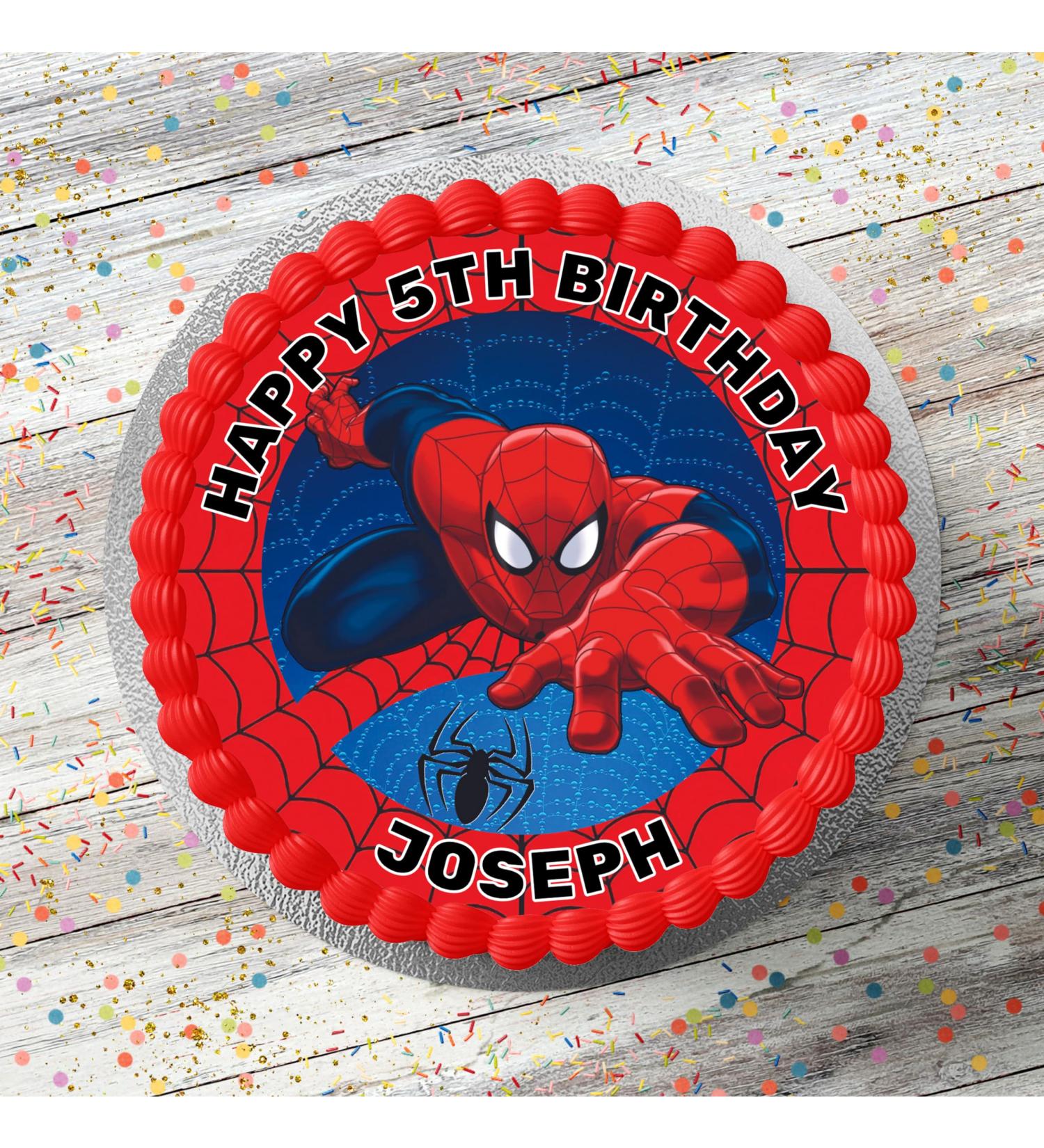 Spiderman Theme Edible Icing Cake Topper Personalised 8 Inch Round Happy Birthday Decoration