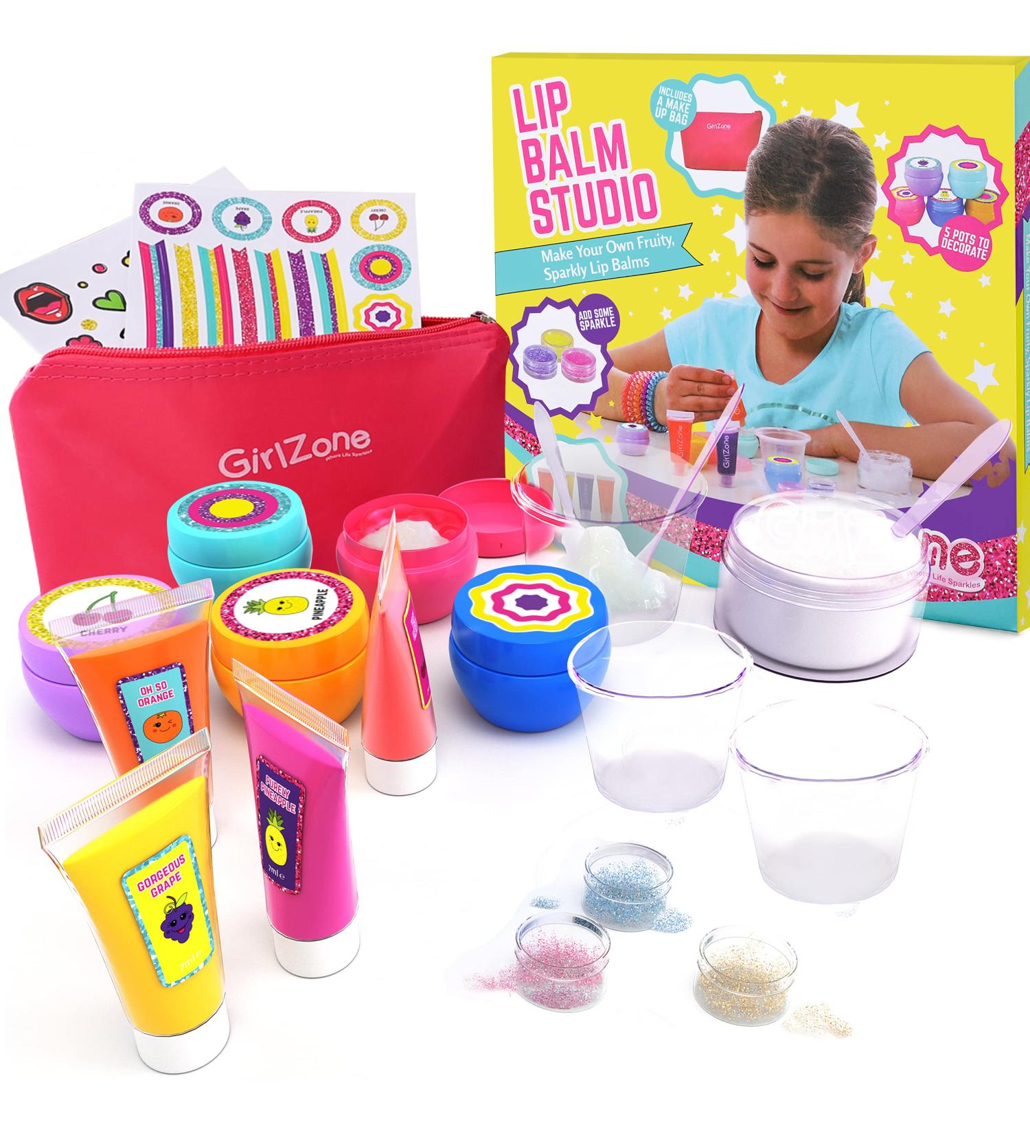 GirlZone Lip Balm Making Kit - 25-Piece Makeup and Lip Gloss Set with Glitters, Stickers & More - Fun Girls Toys Age 8 - Great Gift Idea - Buy Online on GoSupps.com