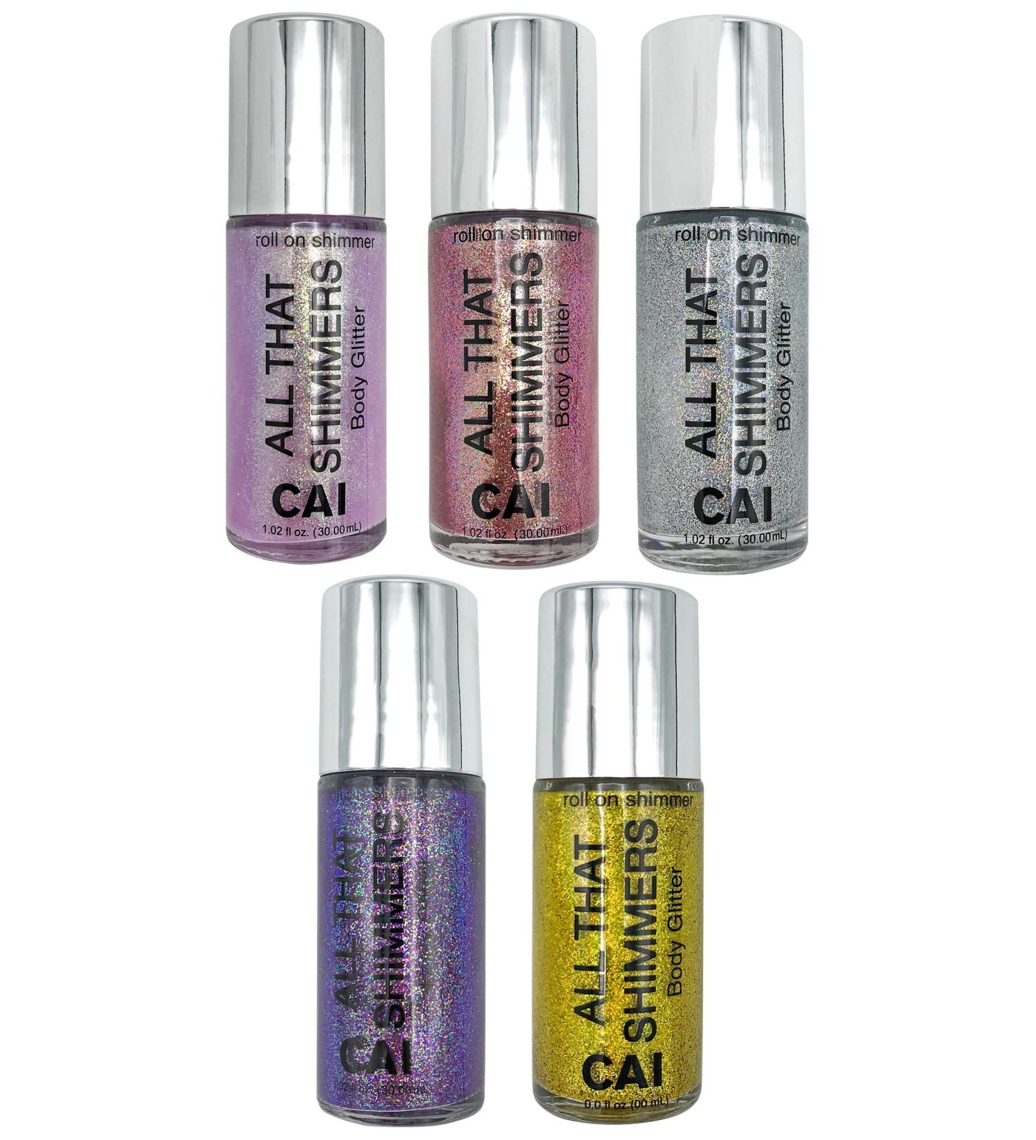 5-Piece Holographic Body Glitter Set - Rose Gold, Silver, Violet, Platinum | Face and Hair Roll-On Shimmer - Buy Online on GoSupps.com
