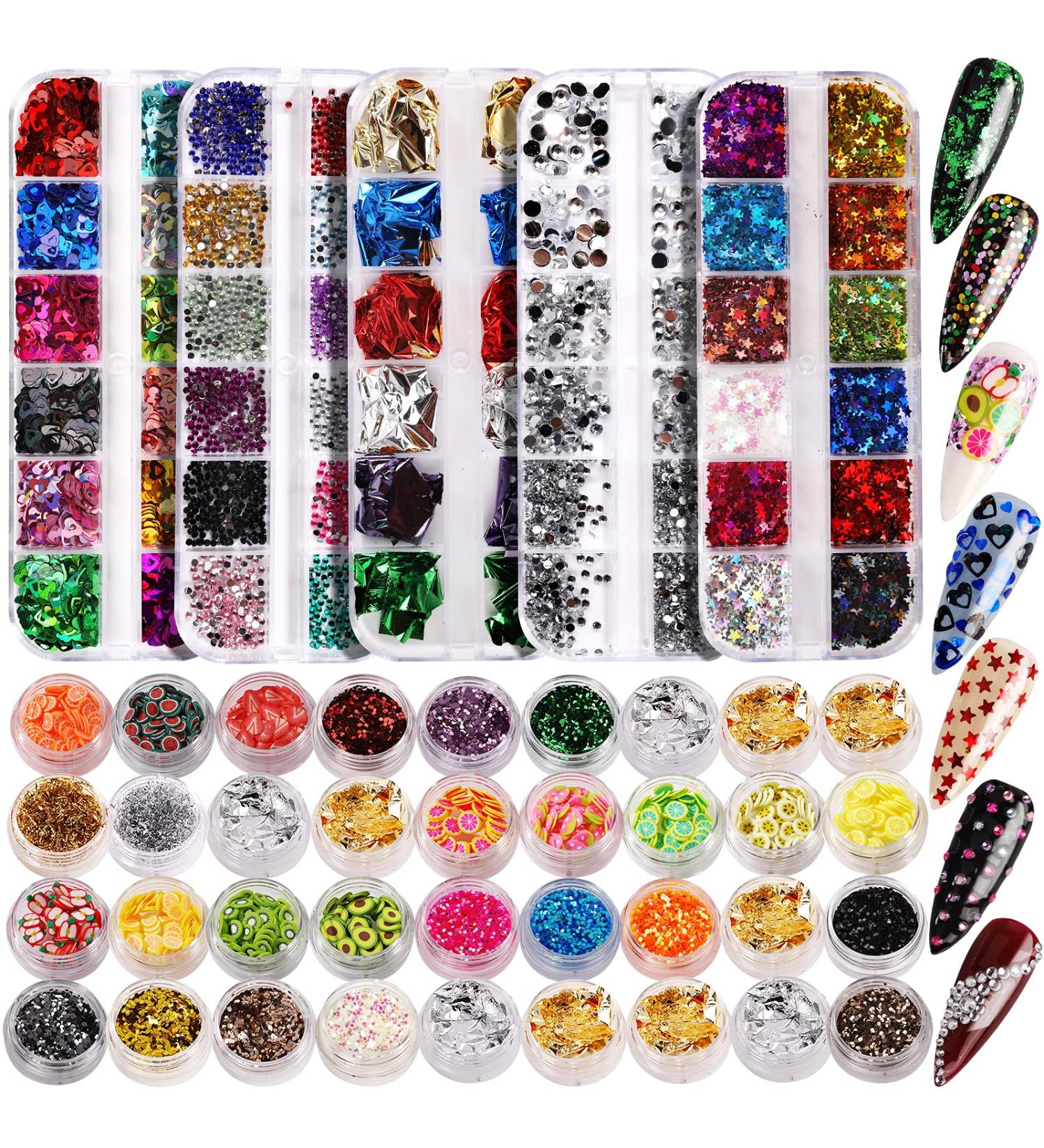 Nail Art Designs: Foil Stickers, Gems, Rhinestones, Fruit Slices, Glitter, Sequins & Holographic Decor Set B - Buy Online on GoSupps.com