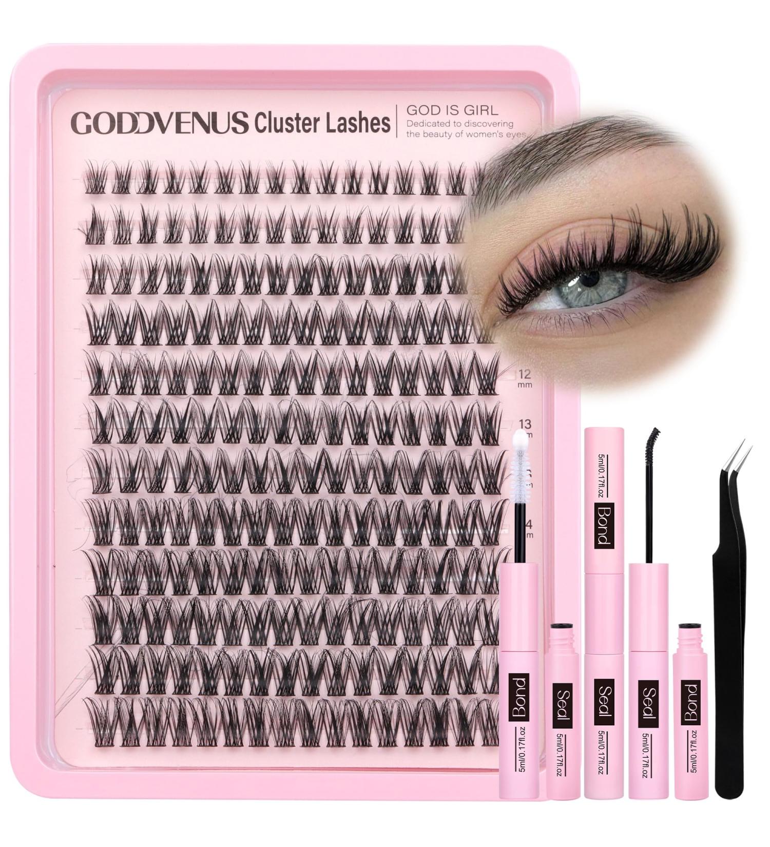 Goddvenus Lash Clusters Kit | Wispy Lash Extensions & Waterproof DIY Eyelashes | 192 Natural Individual Clusters with Glue & Tweezers - Buy Online on GoSupps.com