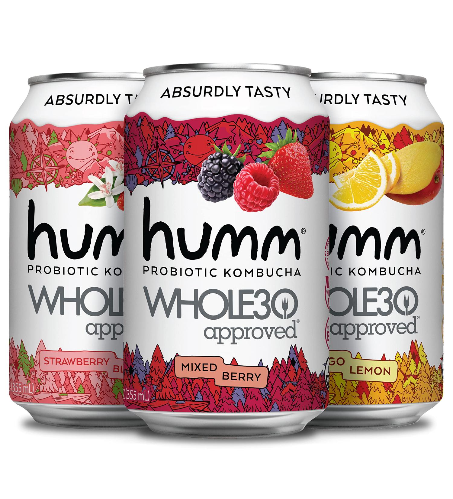Humm Whole30 Approved Probiotic Kombucha Variety Pack - 2 Billion Probiotics - Organic, Vegan & GMO-Free - No Added Sugar (12 Pack) - Buy Online on GoSupps.com