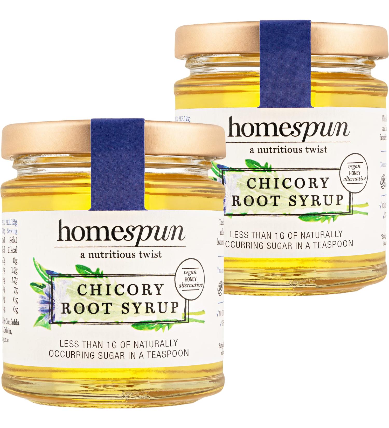 Homespun Chicory Root Syrup - Keto & Low Carb Sweetener - Vegan Honey Alternative - High Prebiotic Fiber - Diabetic Friendly - Plant Based - 2x 200g Glass Jars - Buy Online on GoSupps.com