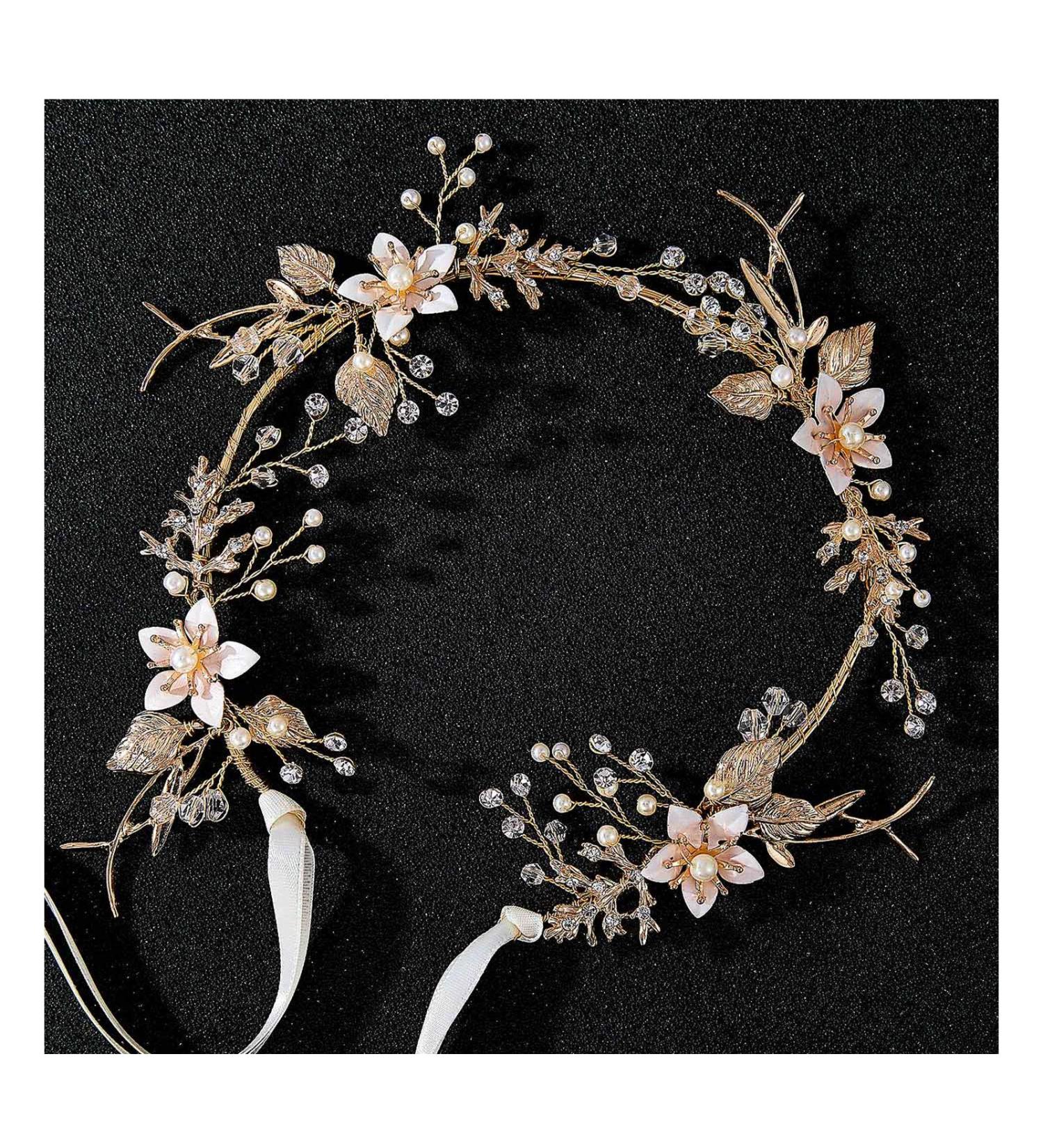 SWEETV Gold Flower-Leaf Bridal Headband | Wedding Hair Accessories for Brides - Buy Online on GoSupps.com