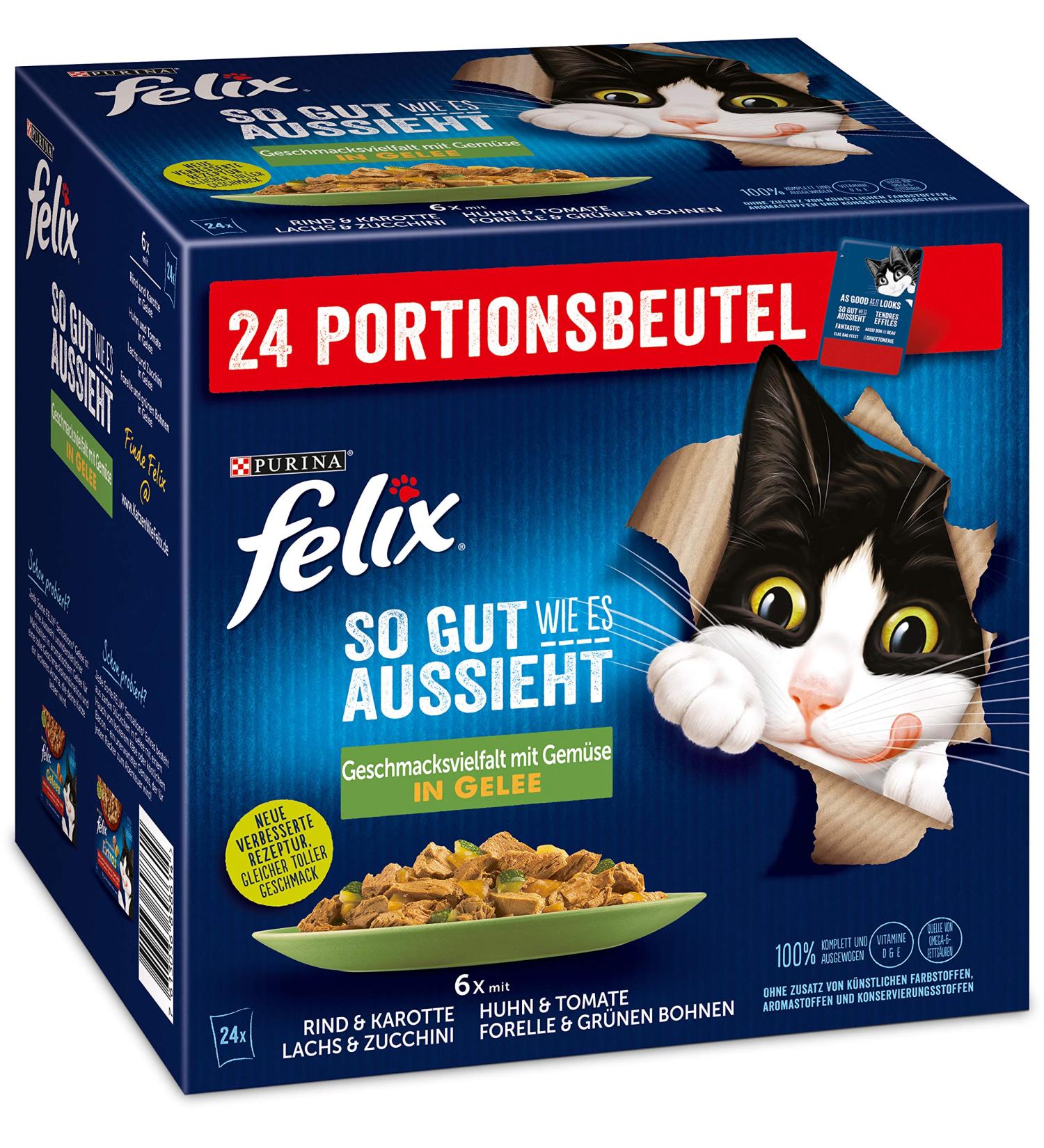 Felix Katznassfuck Jelly Cat Food - Varied Flavors with Vegetables | 4 Packs (4 x 24 x 85g) | Premium International Shipping - Buy Online on GoSupps.com