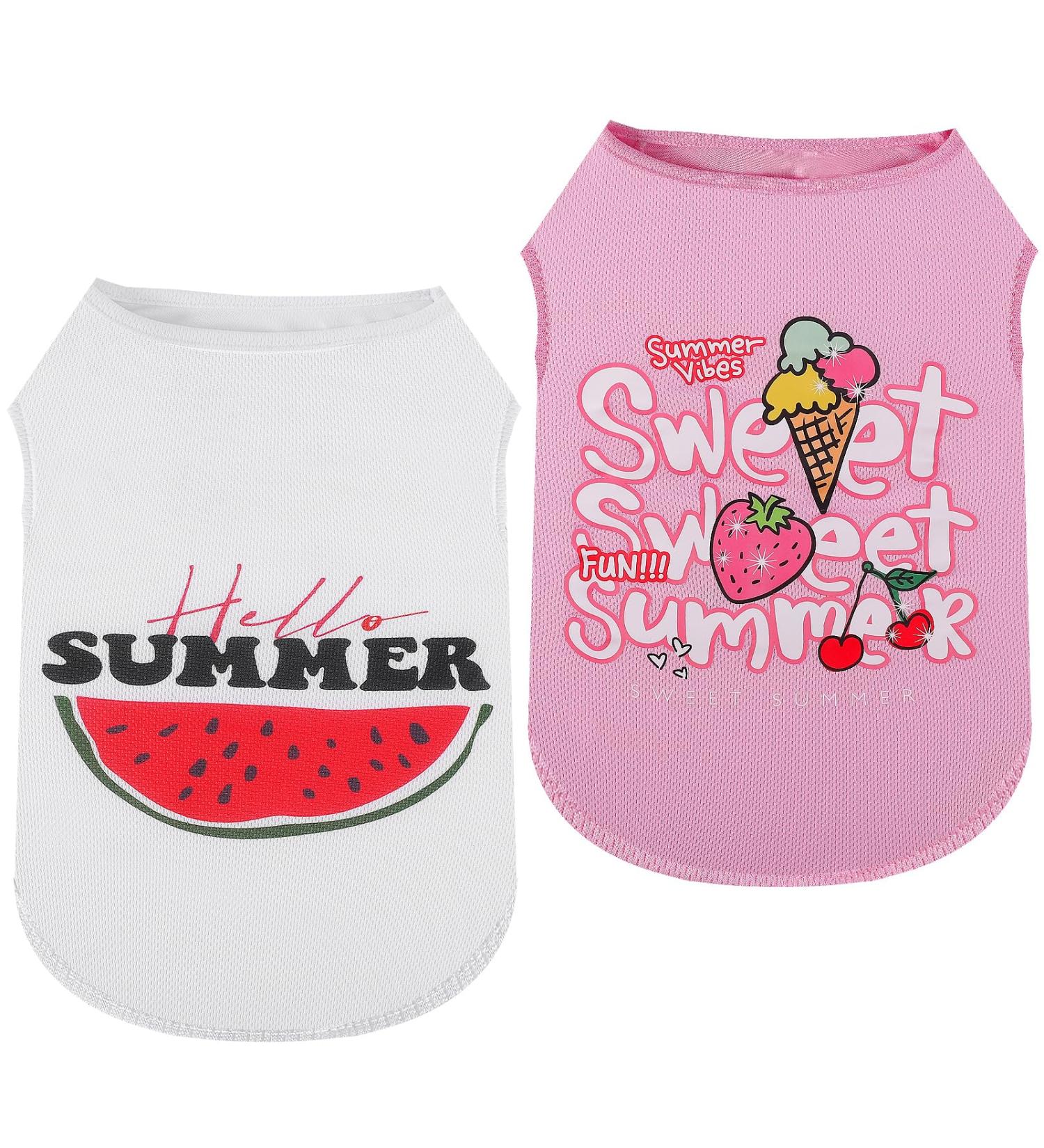 Dog Shirt for Large Dogs - Funny Summer Sleeveless T-Shirts | Light & Breathable 2-Pack (Pink & Watermelon White) - Buy Online on GoSupps.com