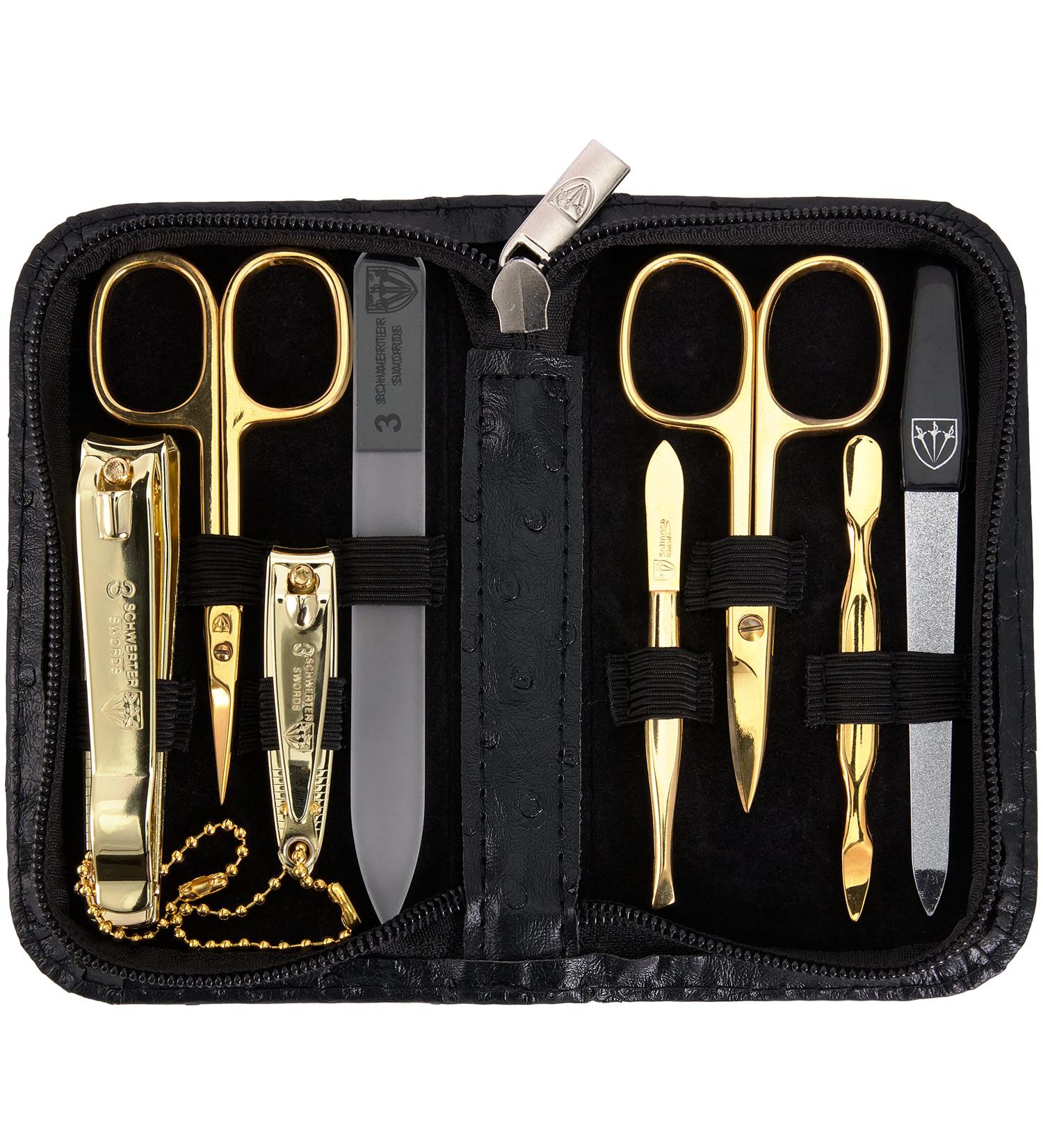 3 Swords Germany - brand quality 8 piece manicure pedicure grooming kit set for professional finger & toe nail care scissors clipper fashion leather case in gift box Made by 3 Swords (000910) BLACK / OSTRICH - TOOLS GILT - Buy Online on GoSupps.com