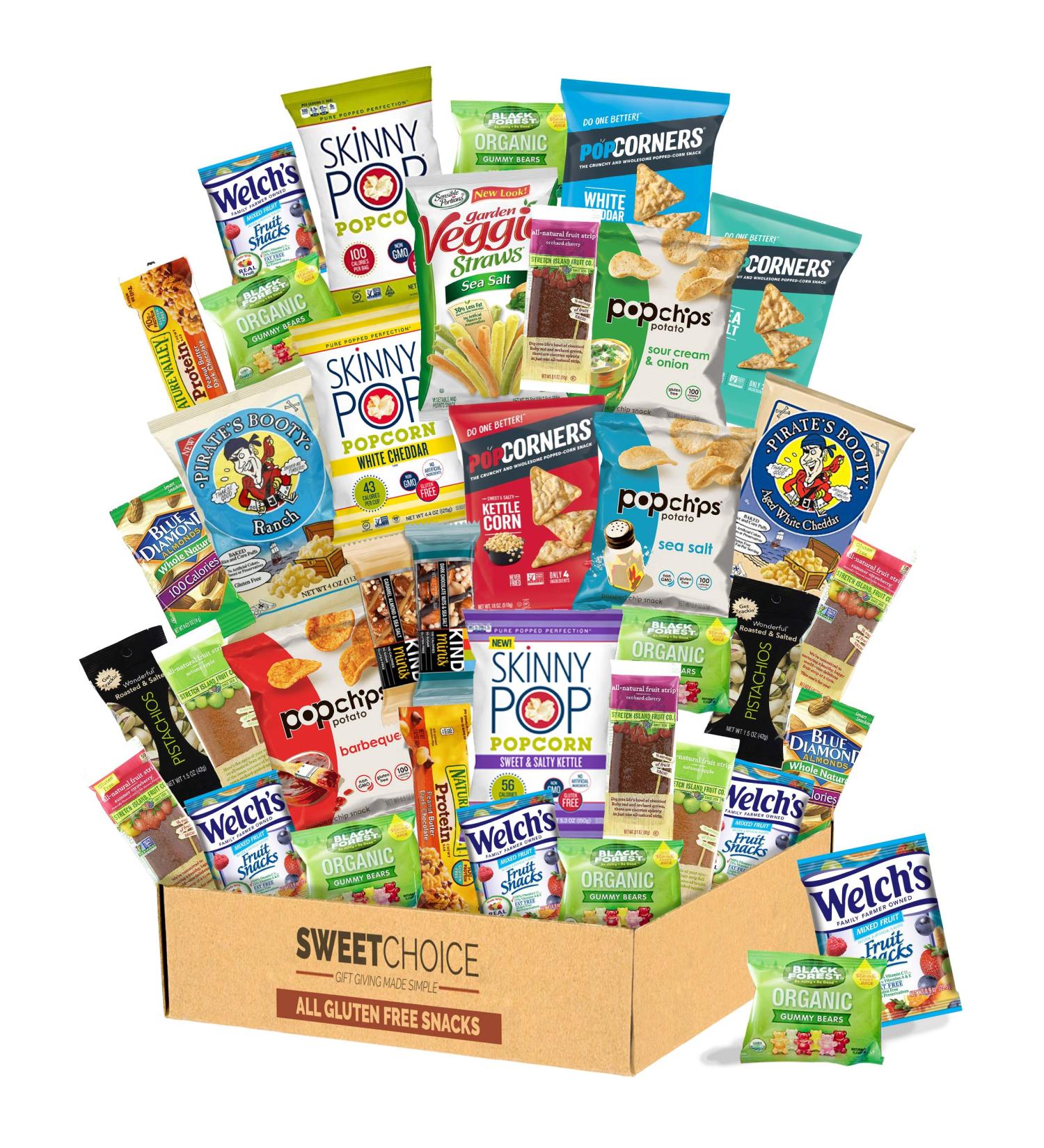 Gluten Free Healthy Snack Box (34 Count) for College Students, Exams, Father's Day, Military, Finals, Office - Chips, Popcorn, Granola Bars - Gift Idea - Buy Online on GoSupps.com