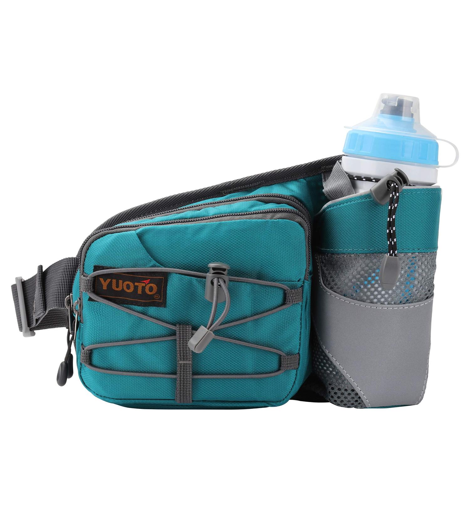 YUOTO Waist Pack with Water Bottle Holder - Green | Hydration Belt for Running, Walking, Hiking - Buy Online on GoSupps.com