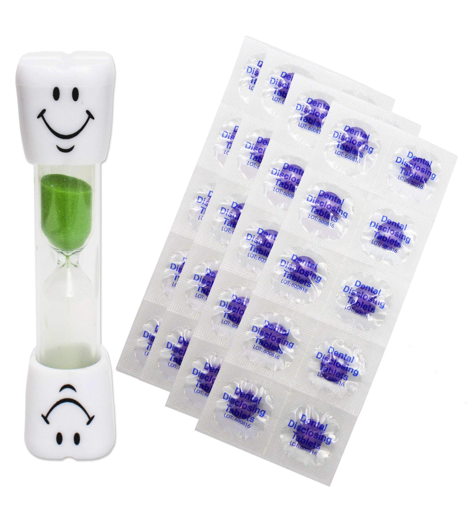 Smile Toothbrush Timer & 40 Disclosing Tablets - Dental Hygiene Kit (Green) - Buy Online on GoSupps.com