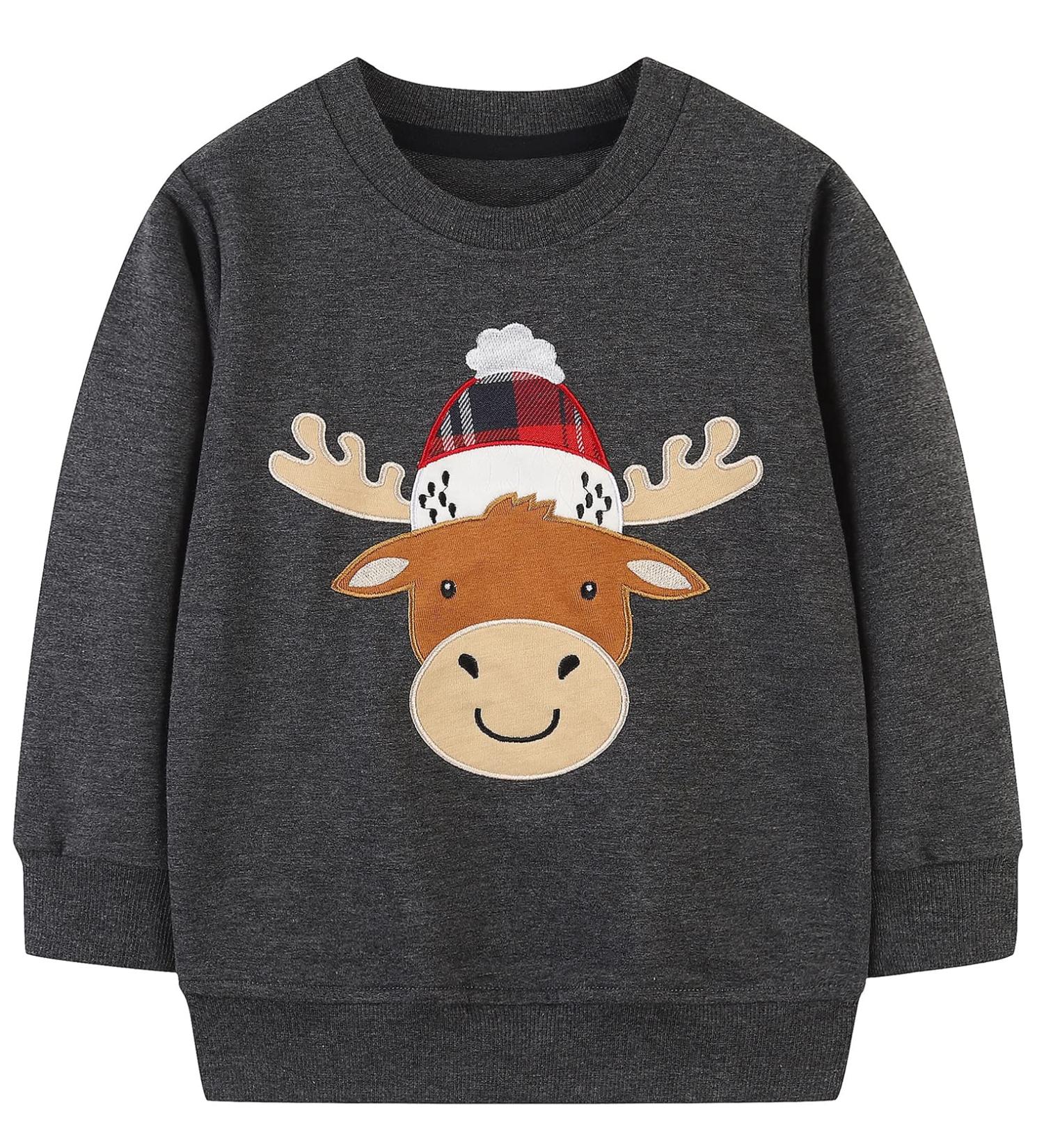 Kids Dinosaur Sweatshirt - Cotton Casual Top for Boys & Girls, Long Sleeve Pullover T-Shirt for Toddlers, Baby Clothes 1-8 Years - Elk Design - Size 6-7 Years - Buy Online on GoSupps.com
